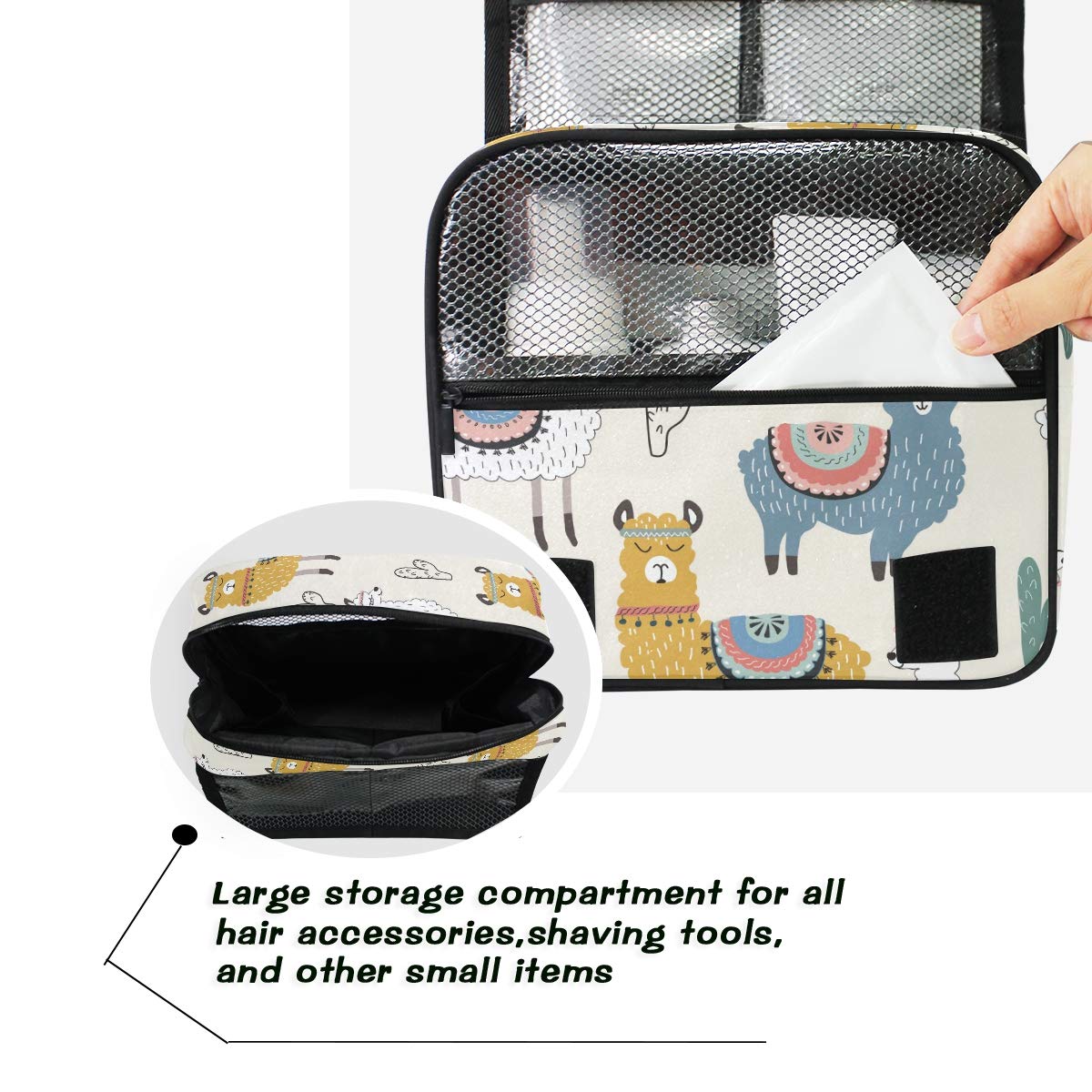 **Moyyo Hand-Drawn Alpaca Llama Cactus Toiletry Bag – Hanging Travel Wash Bag for Women, Girls & Kids – Portable Cosmetic Organizer for Gym, Camping & Travel**