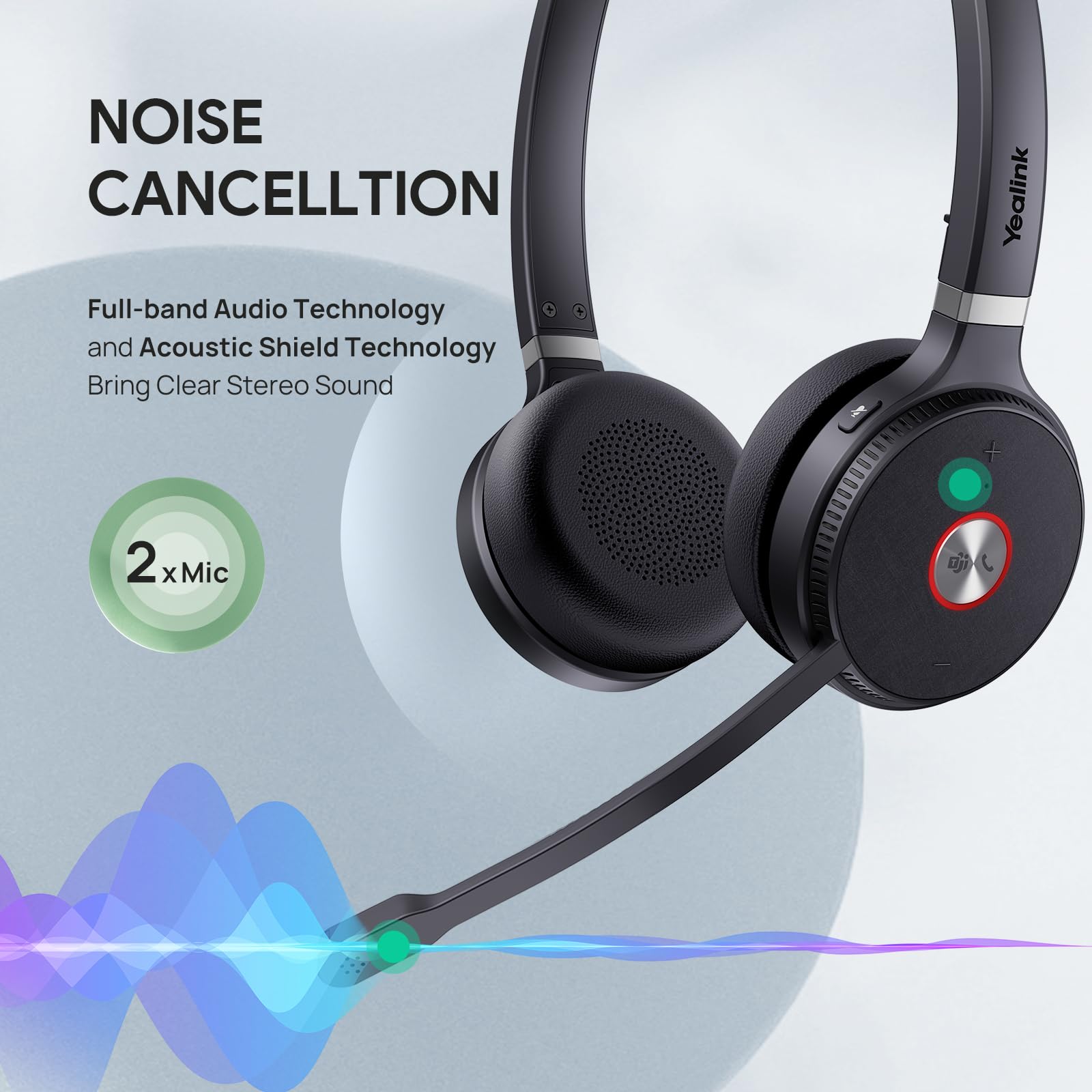 Yealink WH62 Dual Teams DECT Wireless Headset - 525 ft Range, Noise Canceling Microphone for IP Phone & Computer - Office Headset with Call Control & Ringer - 14 Hours Talk Time - Perfect for Remote Work, Call Centers, and Business Communications