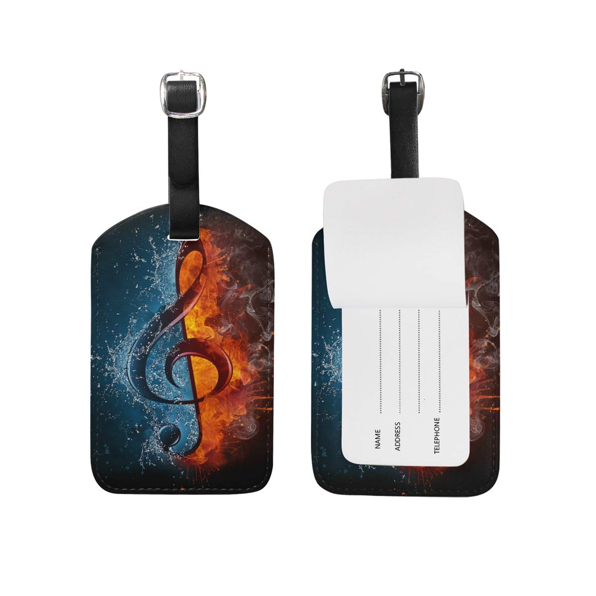 U LIFE Music Fire Water Leather Luggage Tag - Unique Travel Suitcase Label for Bags & Backpacks - Perfect for Airports, Vacations & Business Trips