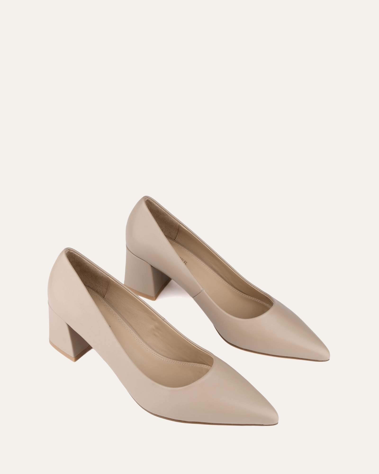 Carrington Low Heels - Comfortable Taupe Leather Pumps for Women | Perfect for Office, Wedding & Formal Occasions