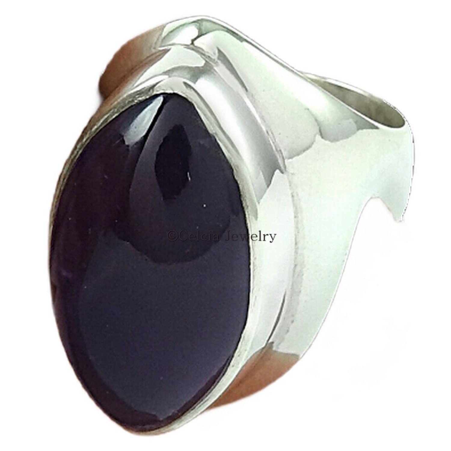 Genuine Amethyst Cabochon Ring - February Birthstone Jewelry for Women | Boho Chic, Promise & Friendship Ring | Size 7 | Perfect for Valentine's Day, Anniversary Gifts & Everyday Wear