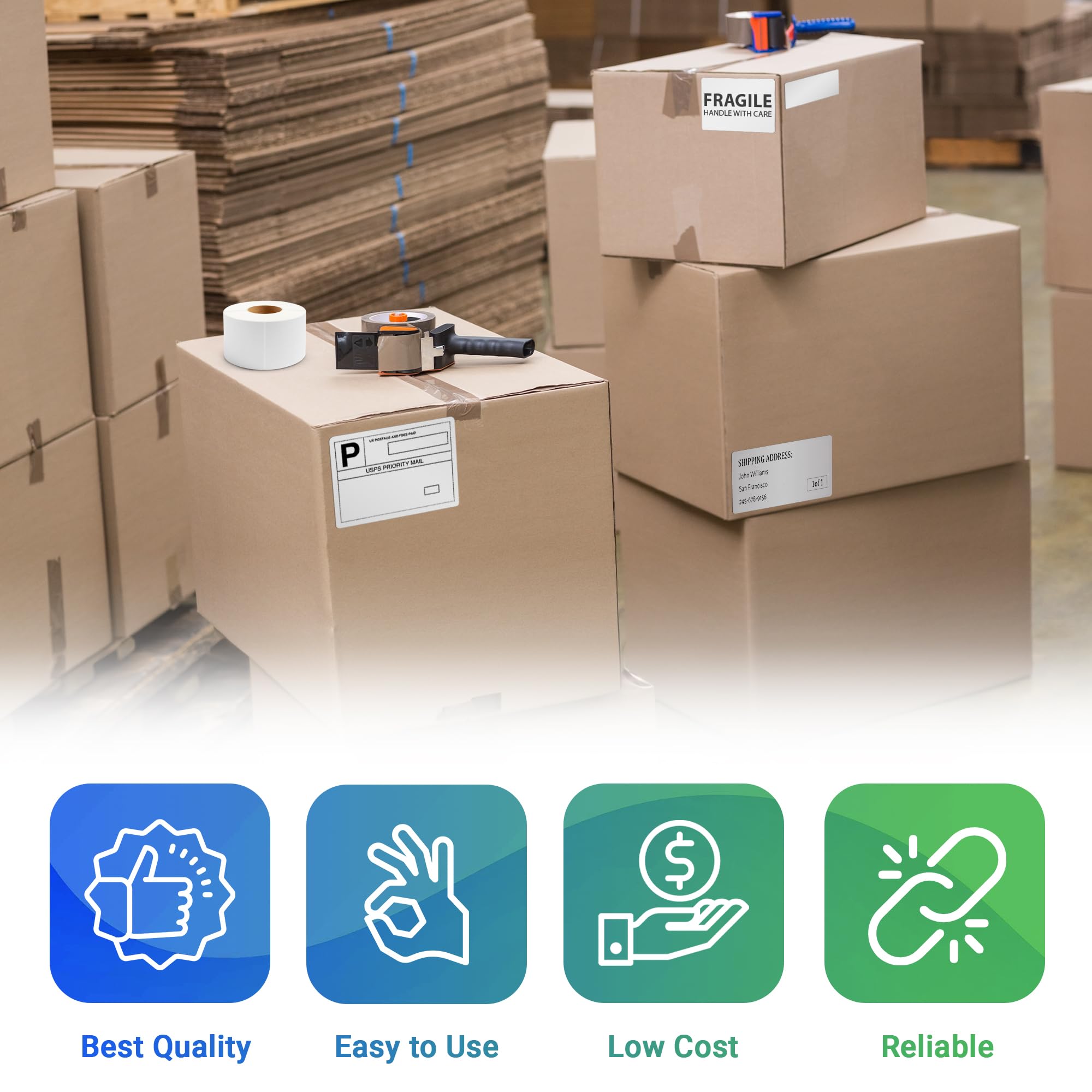 AMIFF 4 x 2 Inch White Direct Thermal Labels - 9600 Pack Self-Adhesive Shipping Labels with Timing Mark & 0.75 Inch Core | Perforated for Easy Use | Compatible with Mobile Printers | Ideal for E-commerce, Logistics & Package Shipping