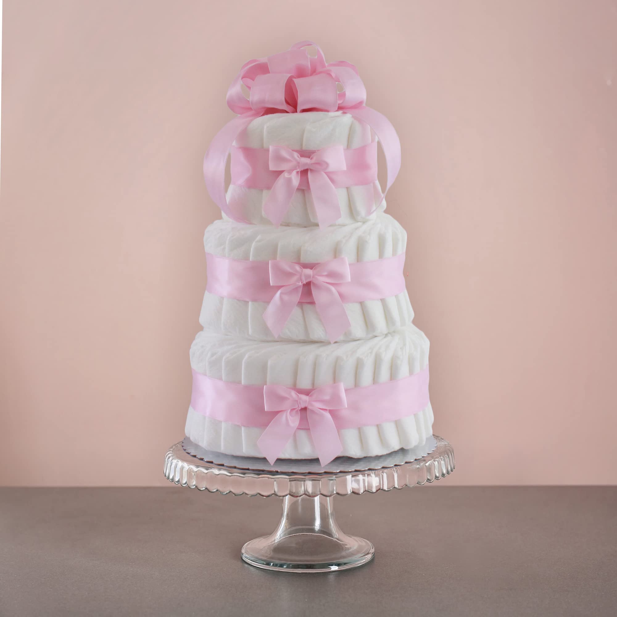 3-Tier Pink Classic Pastel Baby Shower Diaper Cake - Perfect for Gender Reveal Parties, Newborn Gifts & Nursery Decor
