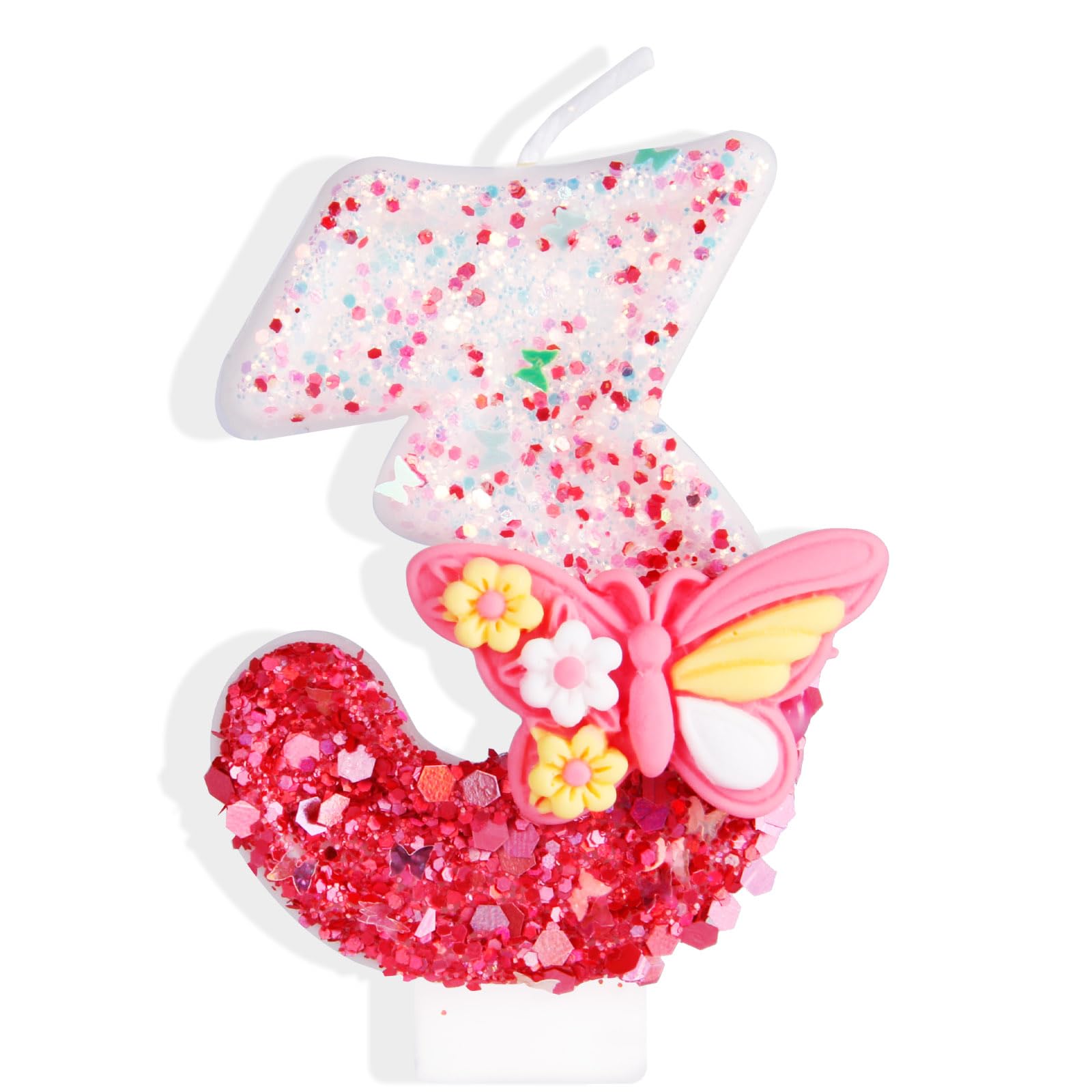 3rd Birthday Candles for Girls - Pink Butterfly Number 3 Cake Topper - Birthday Party, Wedding & Anniversary Celebration Decorations - Perfect for Girls' Birthday Cakes, Cupcakes, and Dessert Table Displays