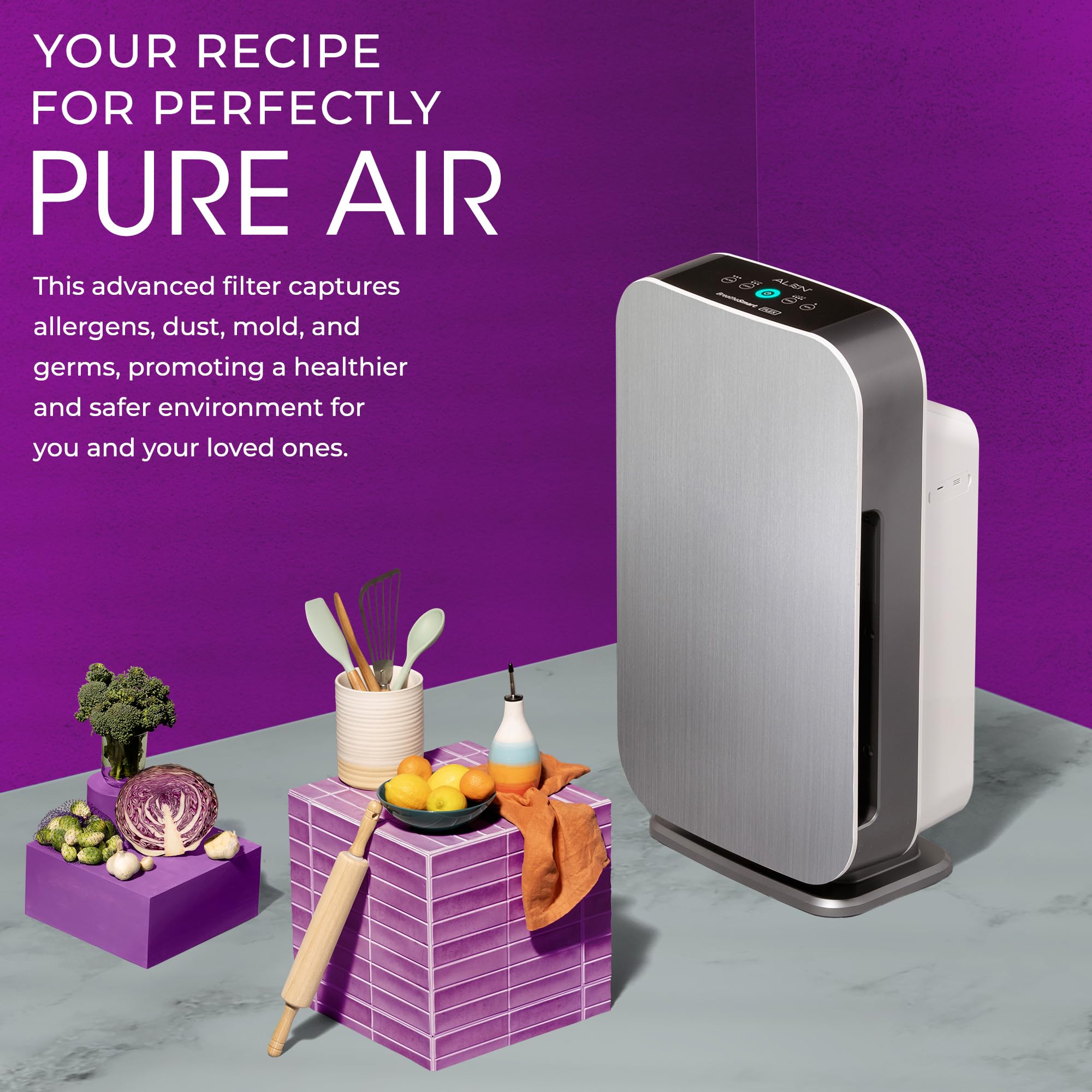 Alen BreatheSmart Flex HEPA Air Purifier for Large Rooms up to 1400 Sq Ft | Pure Filter Captures Allergens, Dust & Mold | Ideal for Bedroom, Home Office & Living Room | Brushed Stainless Steel Design