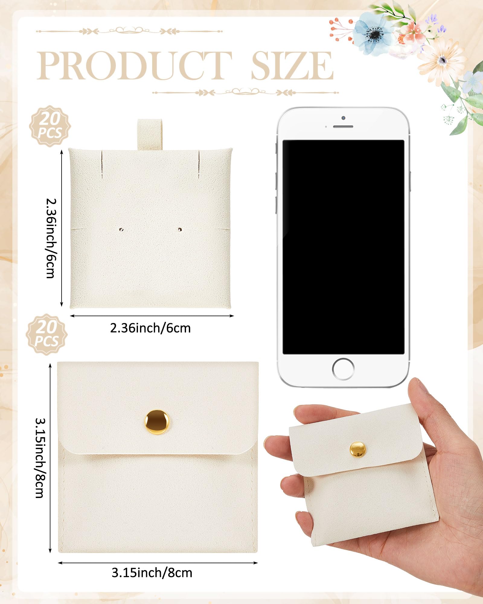 Premium Jewelry Pouch with Snap Button & Soft Microfiber Insert - Elegant Gift Bags for Bracelets, Rings & Necklaces - Perfect for Jewelry Storage, Travel & Gift Giving