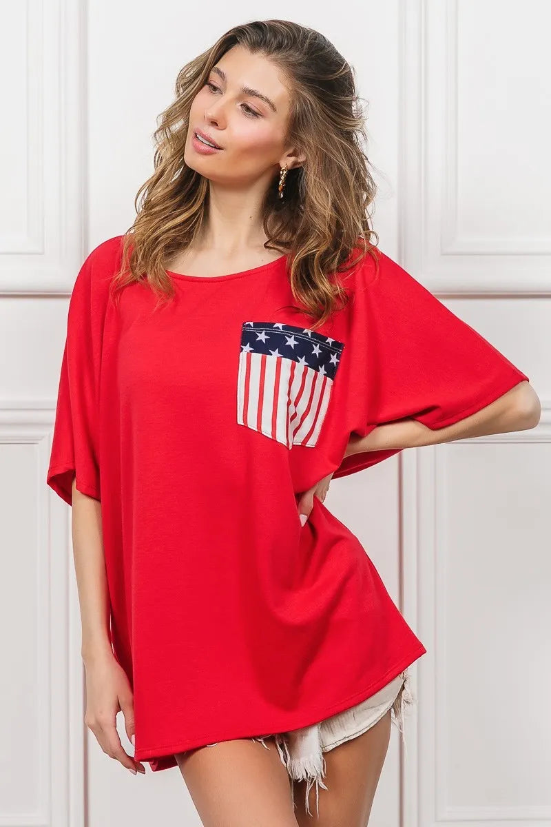 BiBi French Terry Women's Top with Front Pocket & Dolman Sleeves - Casual Loungewear for Home & Street Style