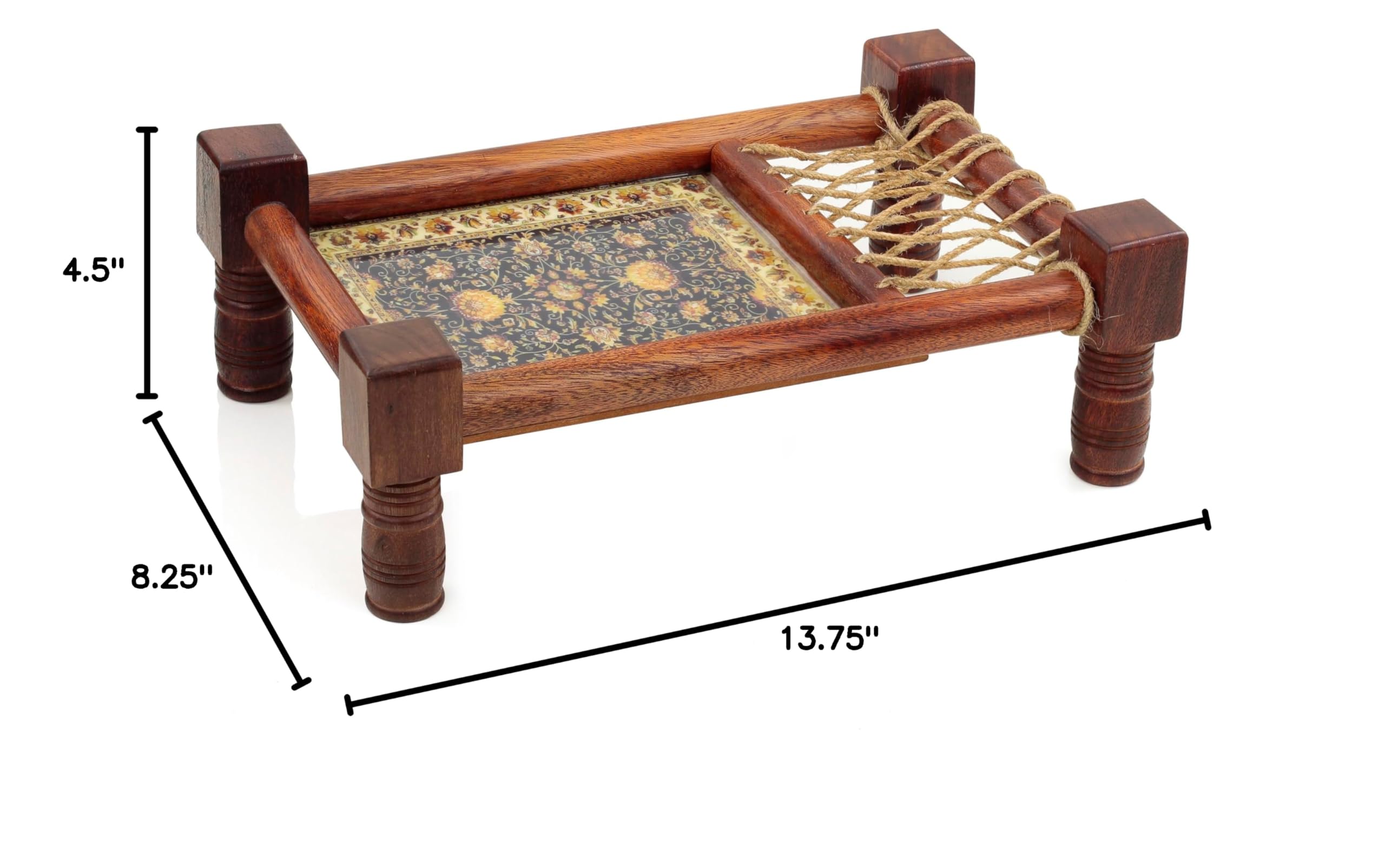 Handcrafted Asian Wooden Snack Tray with Floral Black Design - Traditional North Indian Decorative Serving Tray for Tea, Coffee, and Appetizers - Perfect for Home Decor, Dining, and Gift Giving