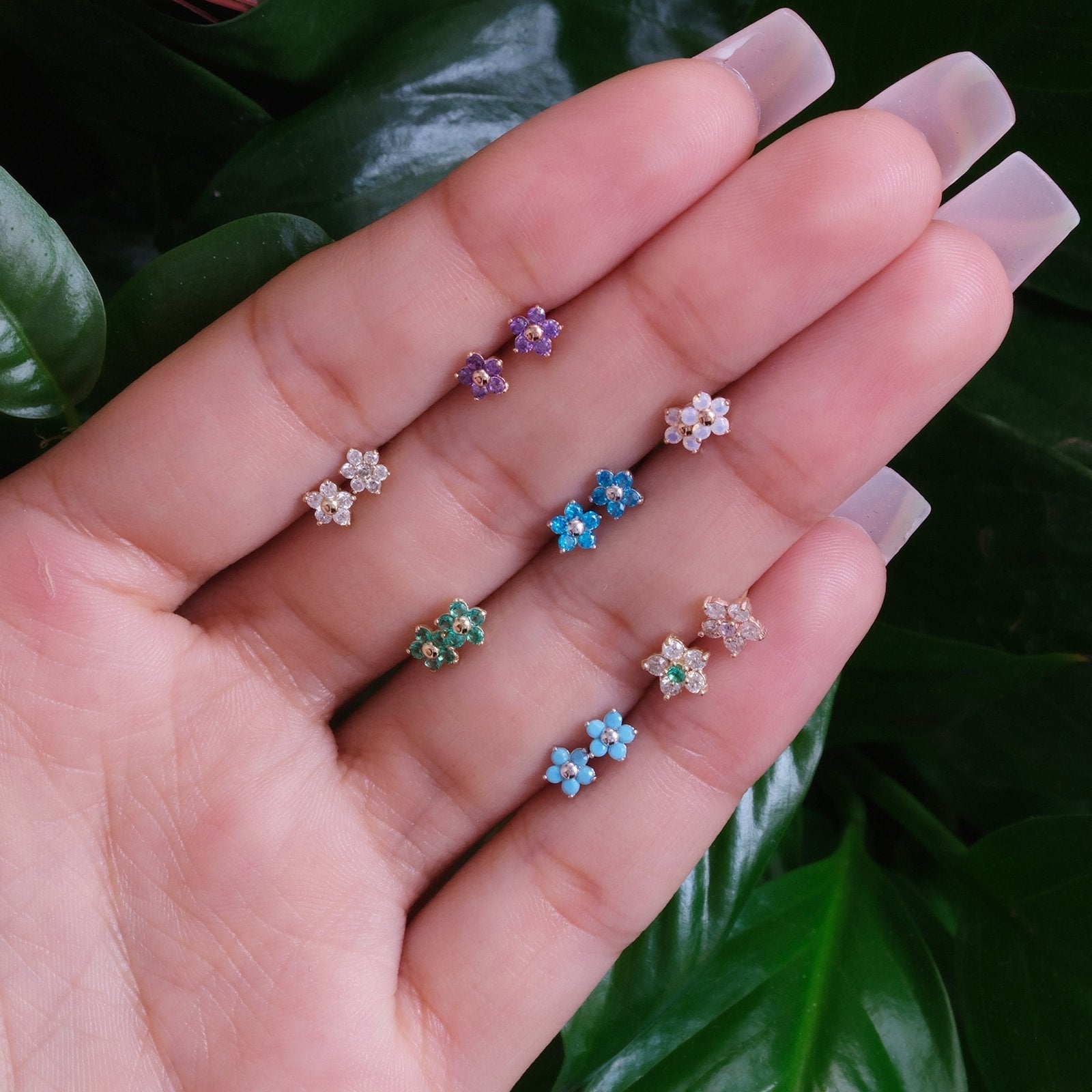 14k White Gold Blue Topaz Flower Stud Earrings - Dainty Floral Jewelry for Women, Perfect for Weddings, Parties & Everyday Wear