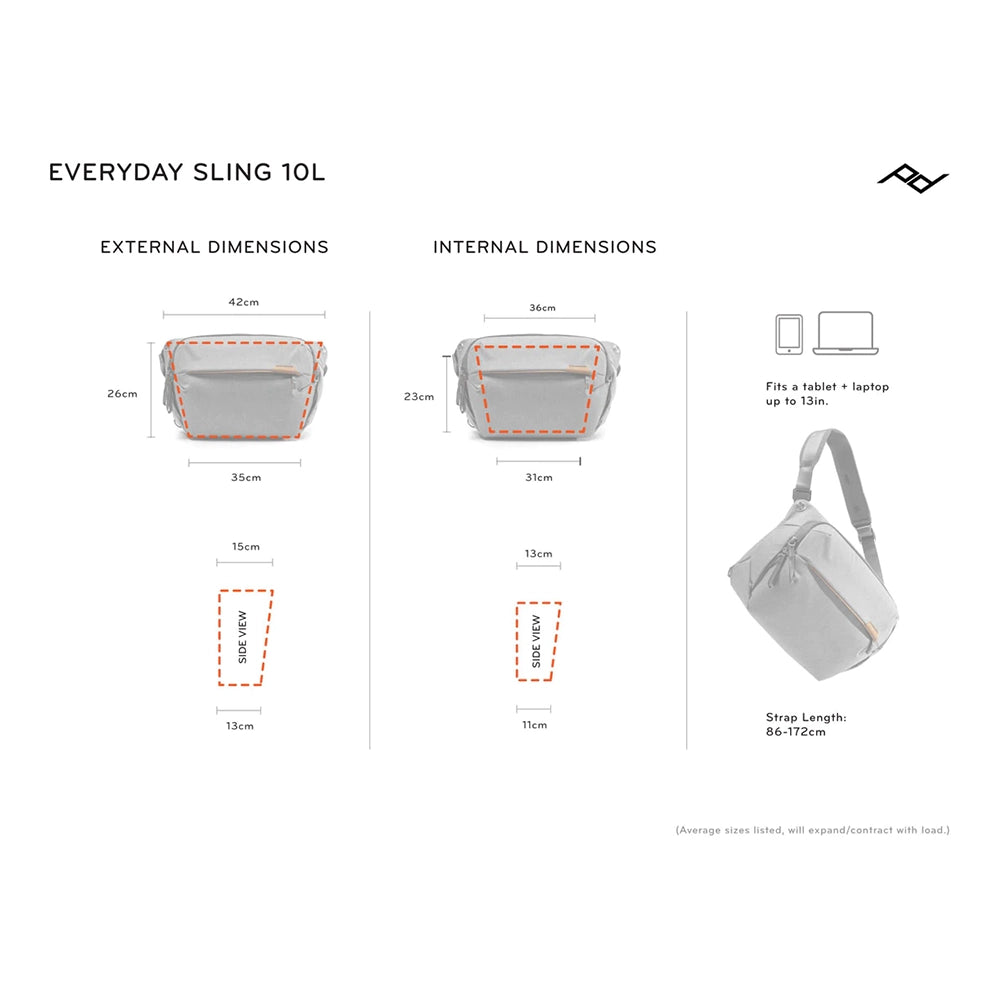 Peak Design Everyday Sling 10L v2 Ash - Compact Camera Bag for Photographers | Waterproof & Durable for Travel, Hiking & Urban Commute