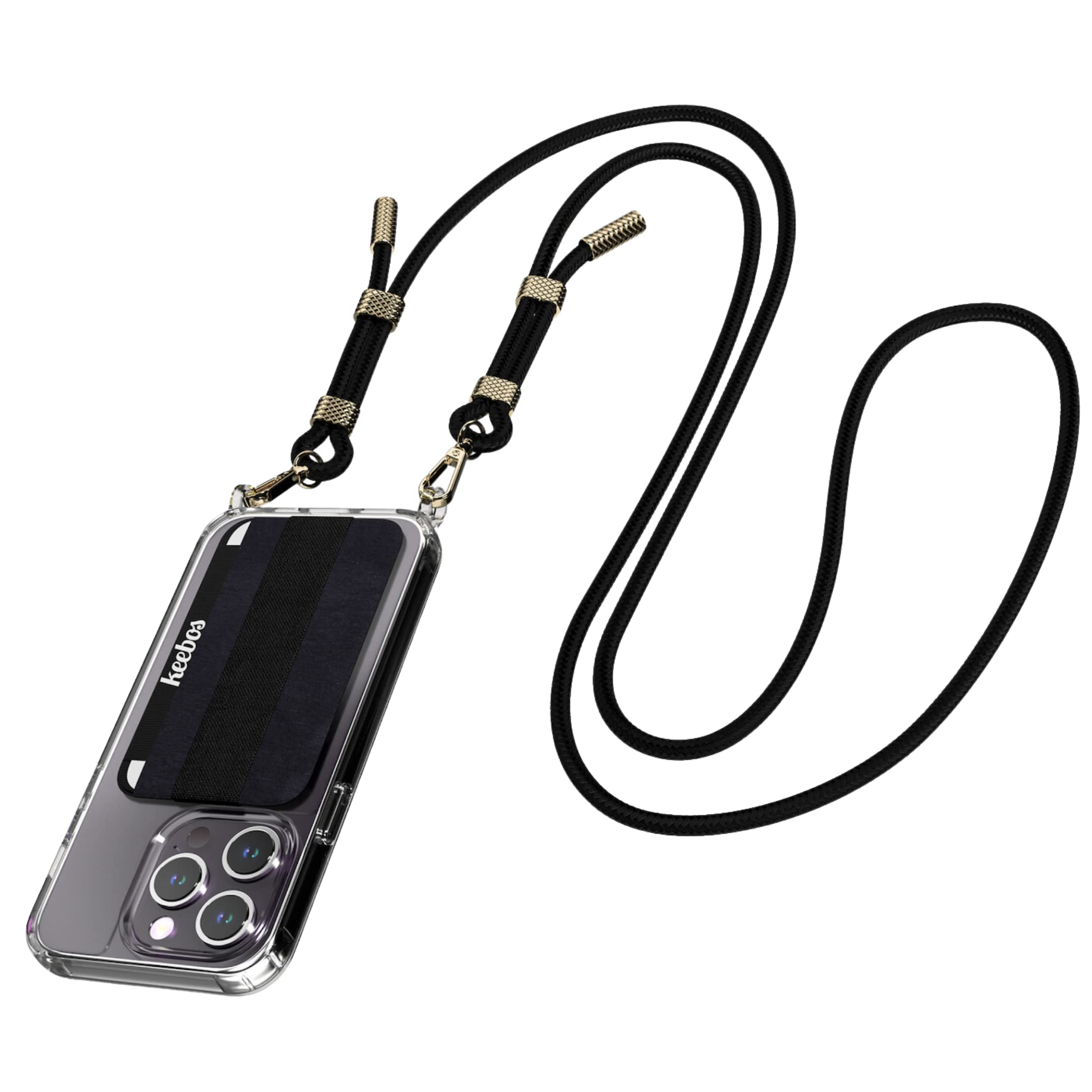 Keebos Crossbody iPhone 11 Pro Case with Card Holder & Detachable Strap - Clear Phone Wallet Case with Black Adjustable Shoulder Strap - Perfect for Travel, Shopping & Hands-Free Convenience