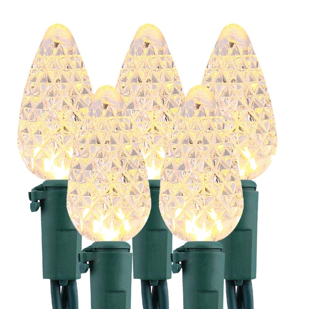 Brizled Upgrade Faceted C5 LED String Lights - 100 LED 33ft Mini Christmas Lights, UL Certified 120V Indoor/Outdoor Decorative Lighting for Patio, Garden, Party, Roof & Holiday Decor - Warm White - Perfect for Christmas Tree, Wedding, Backyard, Porch and Festive Events