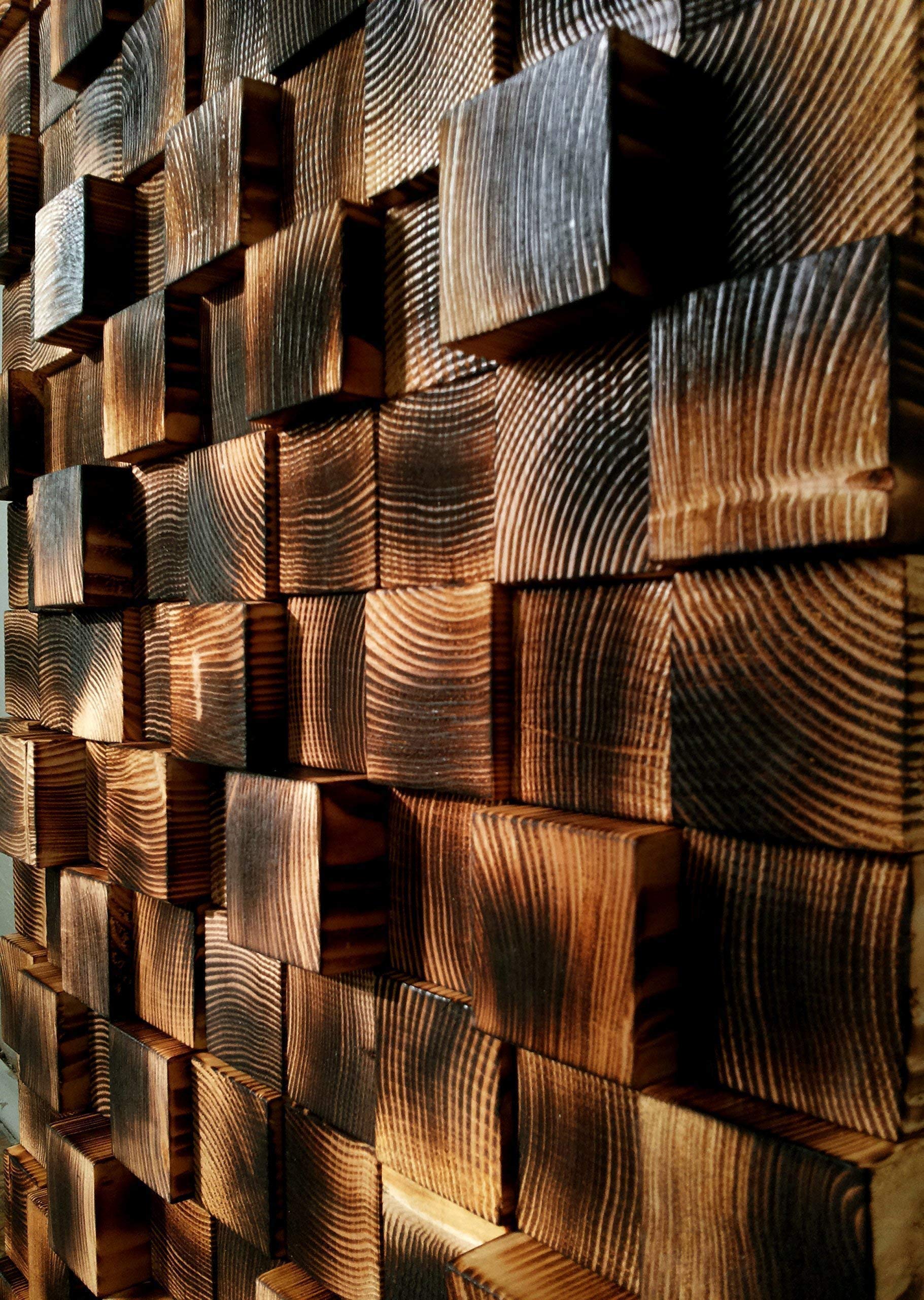 Reclaimed Wood Wall Art Mosaic - Modern Wooden Wall Decor & Sculpture - Handmade Home Gift for Living Room, Bedroom, or Office Decoration