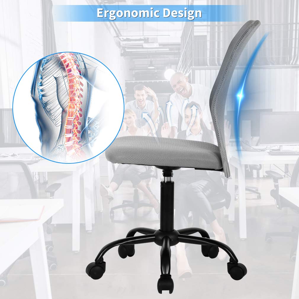 Ergonomic Office Chair - Adjustable Height Mesh Back Support Rolling Swivel Task Chair for Computer Gaming & Workspace - Modern Executive Desk Chair for Women & Men (Grey) - Perfect for Home Office, Gaming Setup & Professional Workspaces