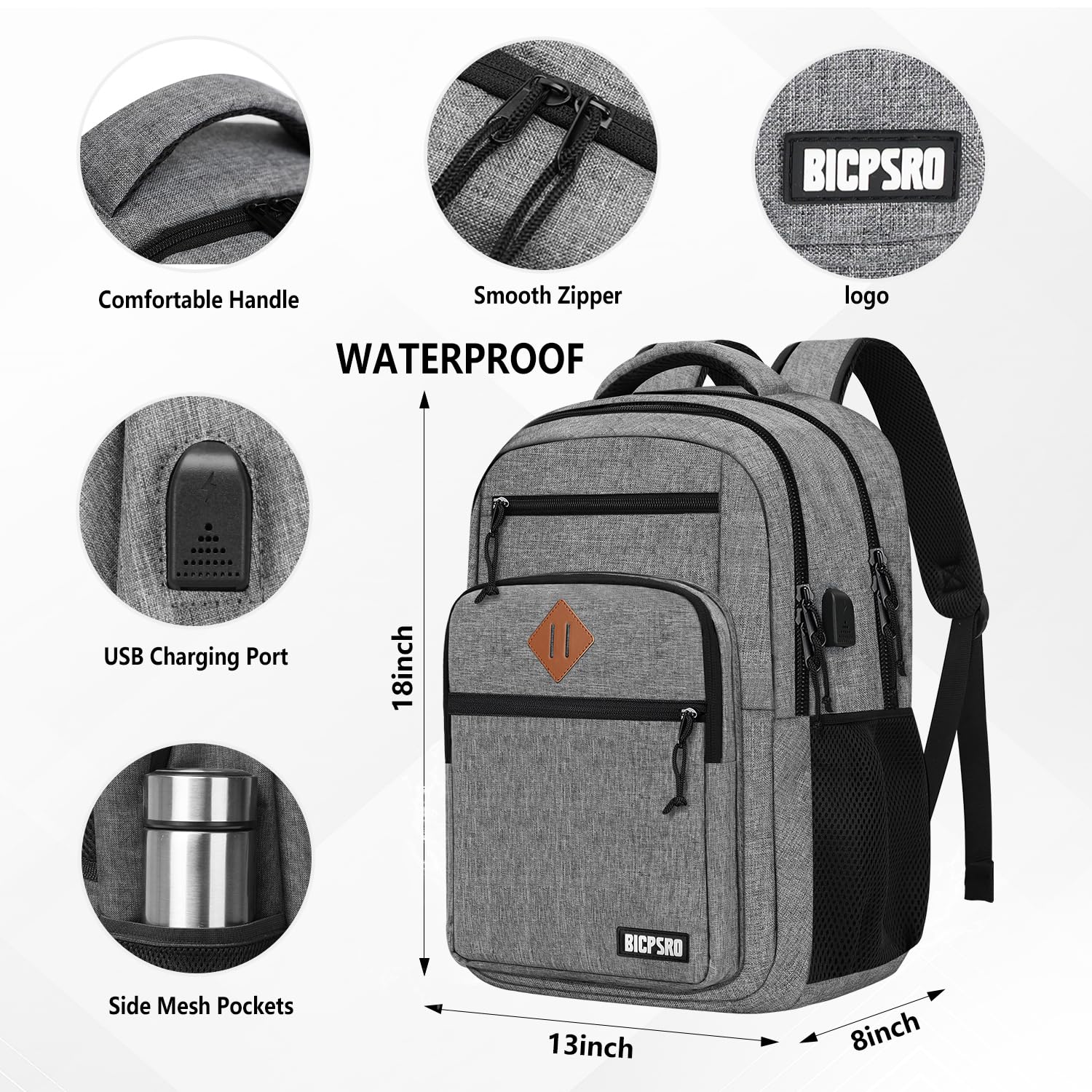 Durable 15.6 Inch Laptop Backpack for Men & Women - USB Charging Port, Water-Resistant School Bookbag for College, High School, Work & Travel - Perfect Business Computer Backpack (Grey) | Ideal for Daily Commute, Office & Study Essentials