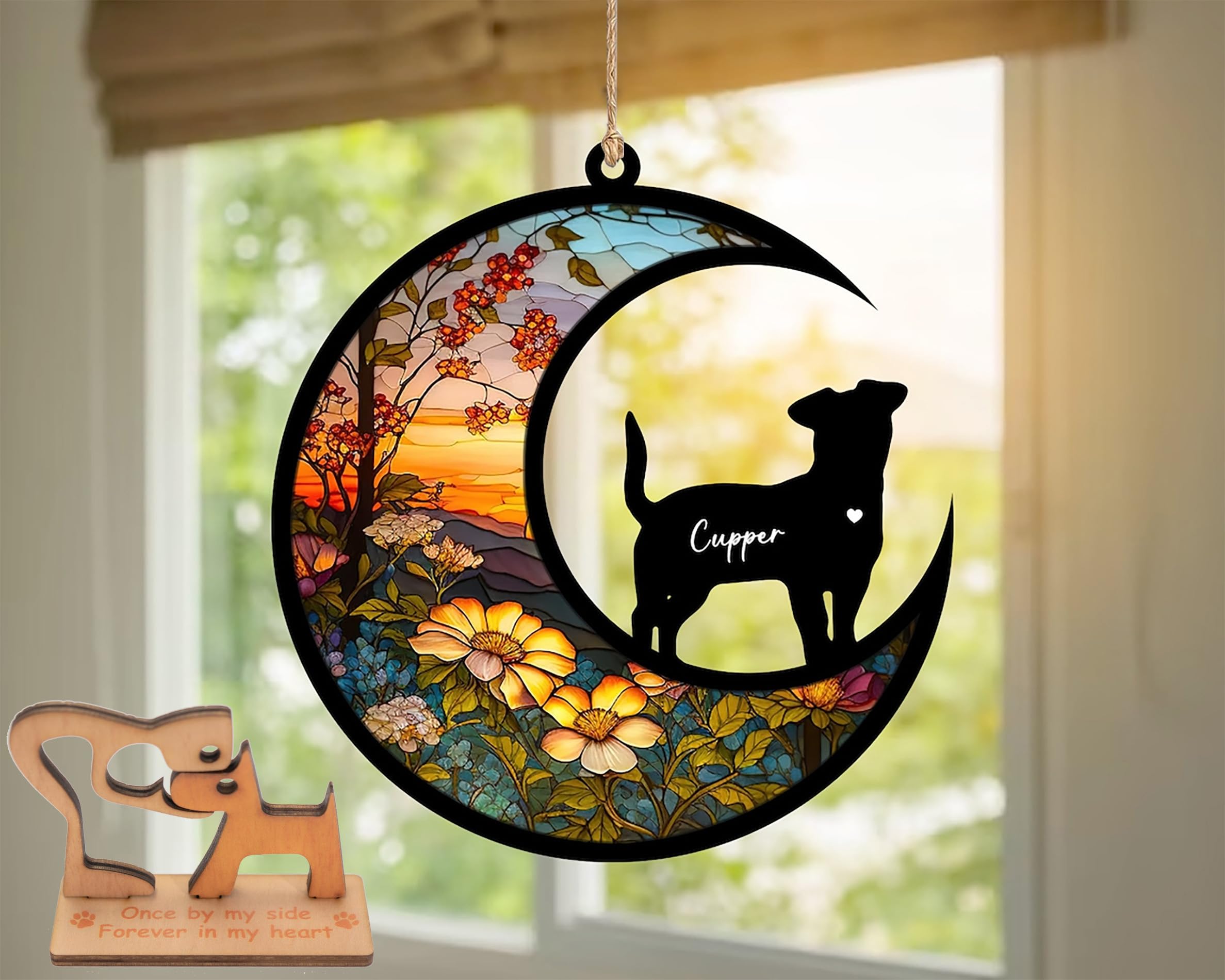 Personalized Dog Memorial Suncatcher - Custom Name & Breed Engraved Pet Loss Keepsake - Sympathy Gift for Dog Lovers - In Loving Memory of Beloved Pets - Perfect for Windows, Graveside Memorials & Healing Spaces