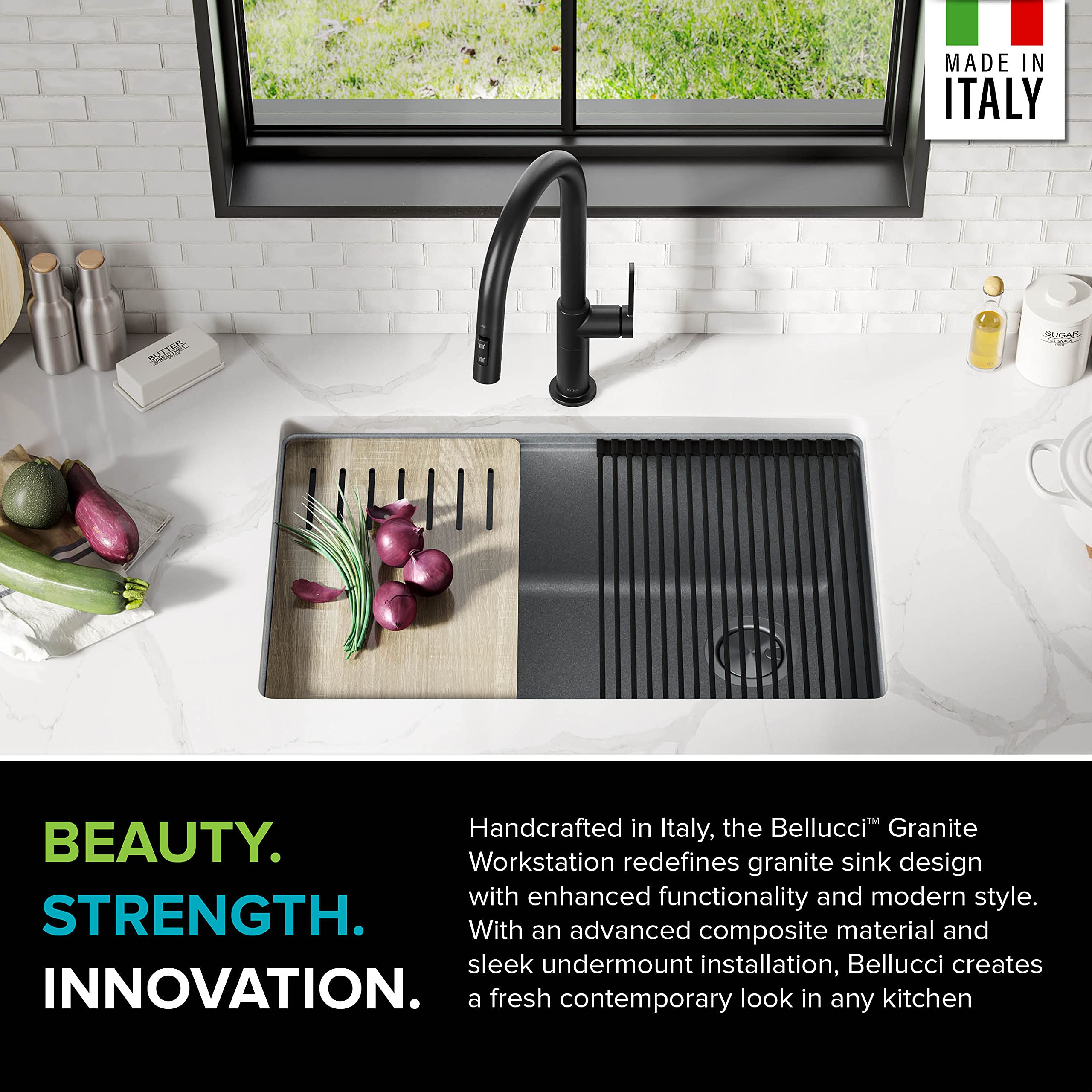 KRAUS Bellucci 30-Inch Undermount Workstation Granite Composite Kitchen Sink in Metallic Gray with Accessories (Model KGUW2-30MGR) - Perfect for Modern Kitchens, Food Prep, and Dishwashing