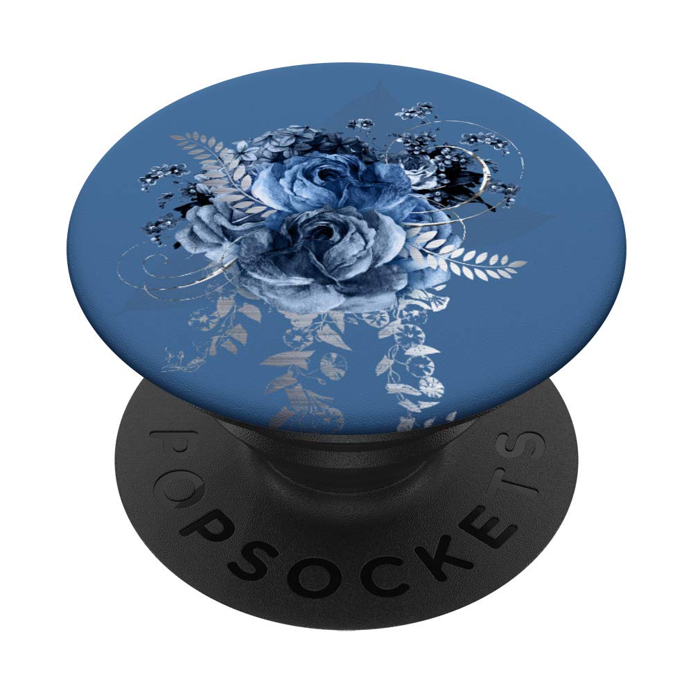 Boho Style Floral Blue Roses Phone Stand - Elegant Blue Rose Design for Desk & Home Decor - Perfect for Office, Bedroom, and Gift Giving