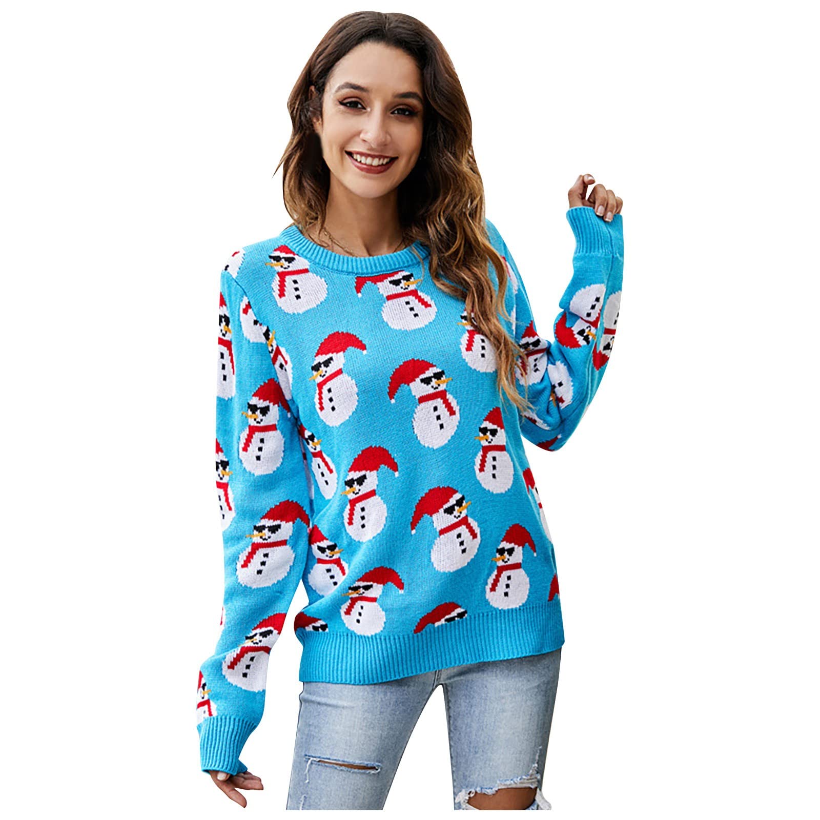 Women's Thick Knit Cardigan - Long Sleeve Christmas Pullover Sweater with Cute Snowman Design | Cozy Winter Wear for Holiday Parties & Casual Outfits