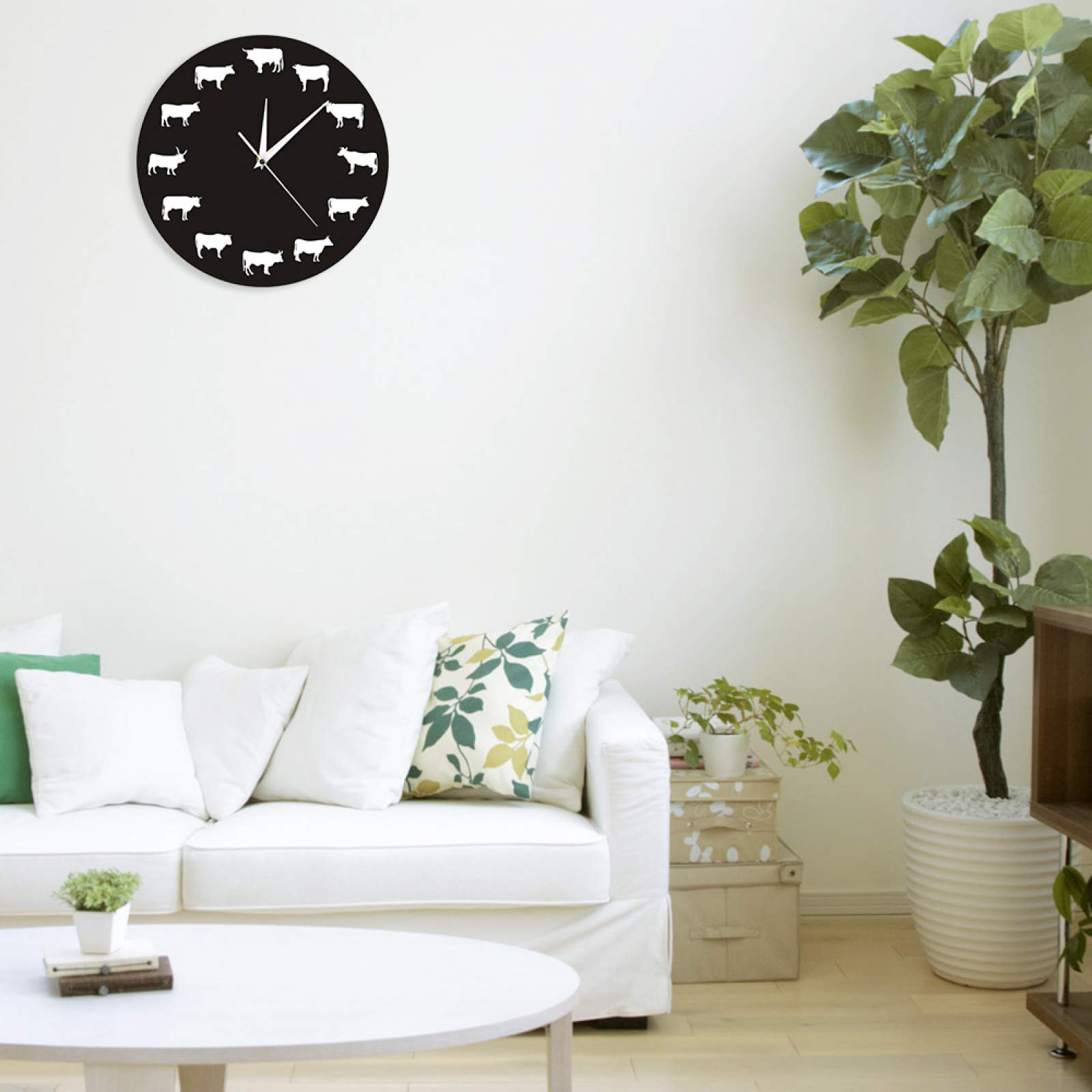 Farmhouse Wall Clock with Farm Animals - Bison, Highland Cow, Bull & Buffalo Design - Rustic Bedroom Wall Decor - Large Decorative Hanging Clock for Living Room, Kitchen, Office (12 Inch)