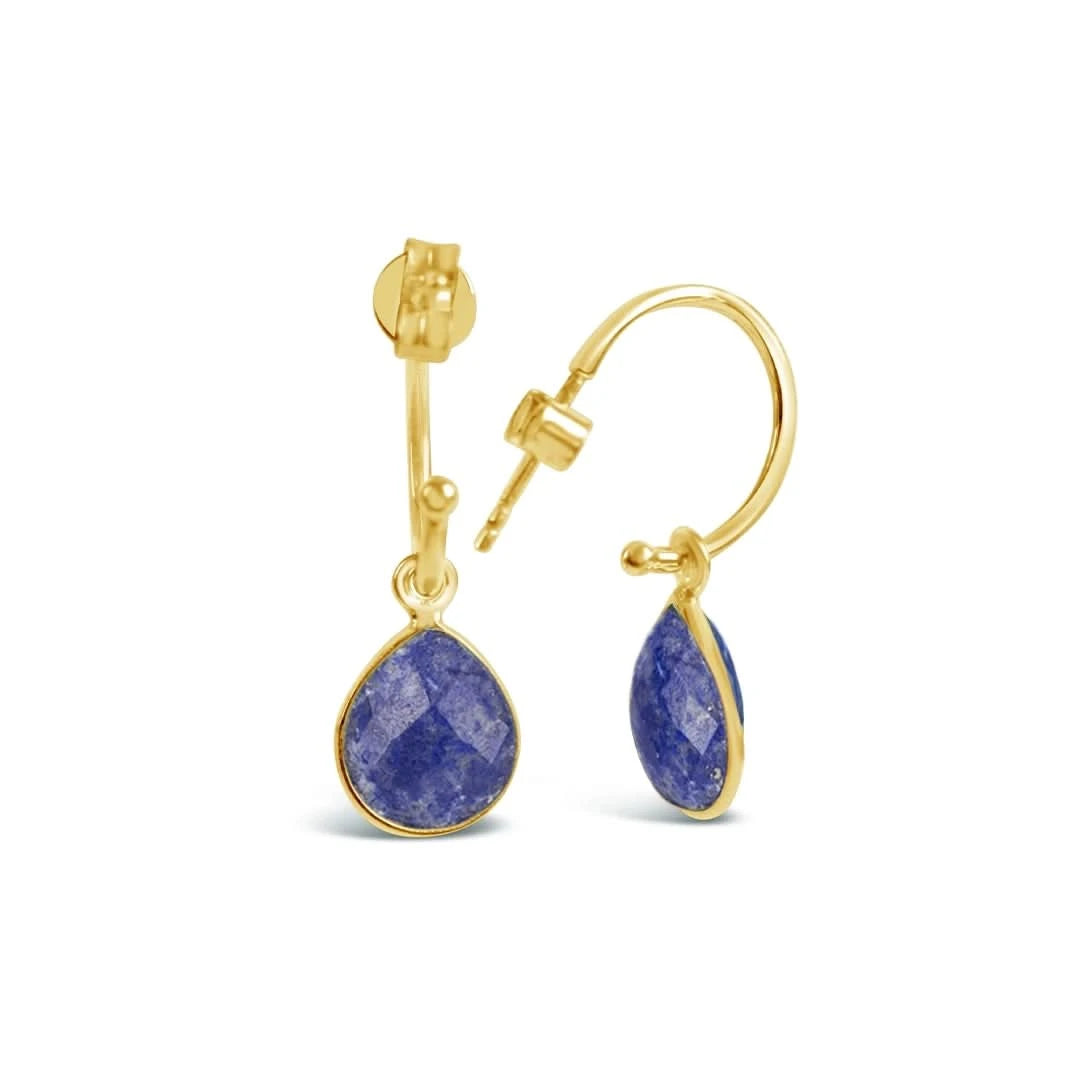 Lapis Lazuli Drop Hoop Earrings - 14K Gold Plated September Birthstone Jewelry for Women | Perfect Gift for Birthday, Anniversary & Special Occasions