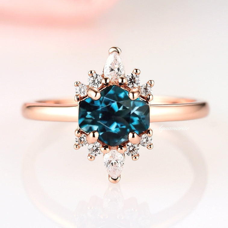 Hexagon London Blue Topaz Ring - 14K Rose Gold Vermeil, Elegant Statement Jewelry for Women, Perfect for Weddings, Anniversaries & Special Occasions