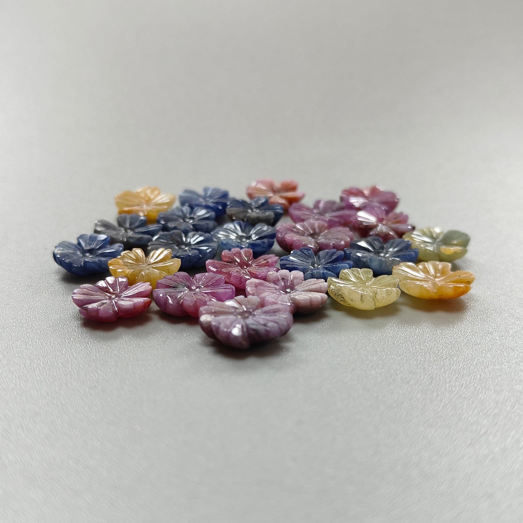 100% Natural Multi Sapphire Gemstone Flower Carving - Hand Carved Jewelry Making Supplies for Necklaces, Rings & DIY Crafts | Perfect for Bohemian Style Accessories & Gift Giving