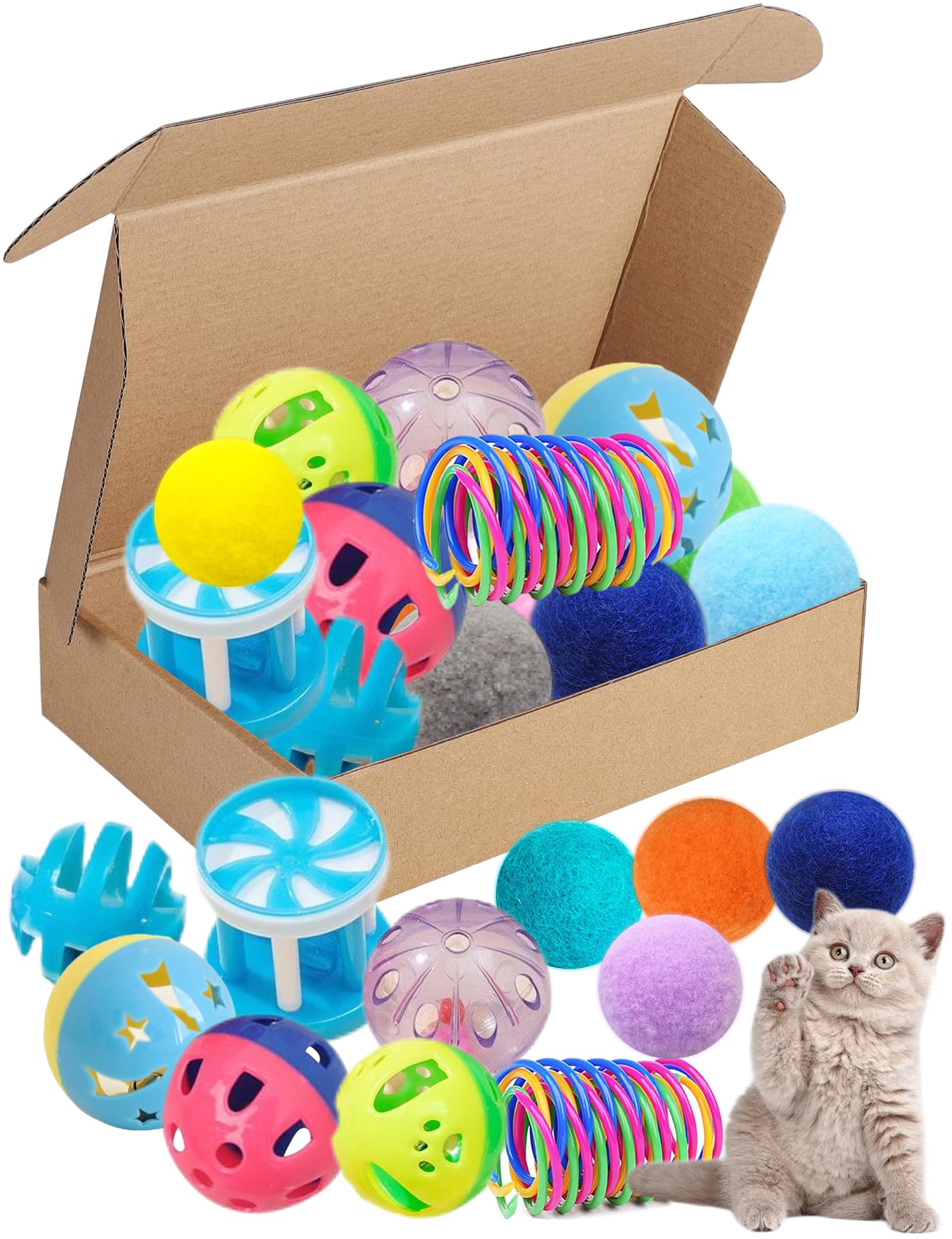 20-Piece Interactive Cat Toys Variety Pack - Spring Toys, Bell Balls & Plush Toys for Indoor Cats of All Ages | Stimulate Play & Reduce Boredom for Happy Pets | Perfect for Playtime, Training & Bonding with Your Feline Friend