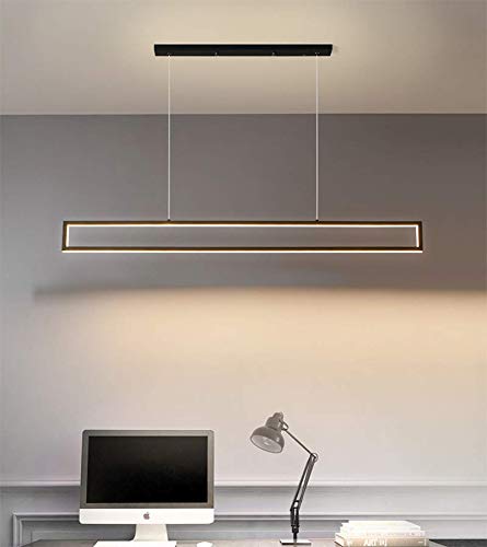 Modern Black Rectangle LED Pendant Light Fixture - Minimalist Metal Ceiling Hanging Light for Dining Room, Kitchen Island, Living Room & Bar - Warm White Lighting for Restaurants, Cafes and Home Decor