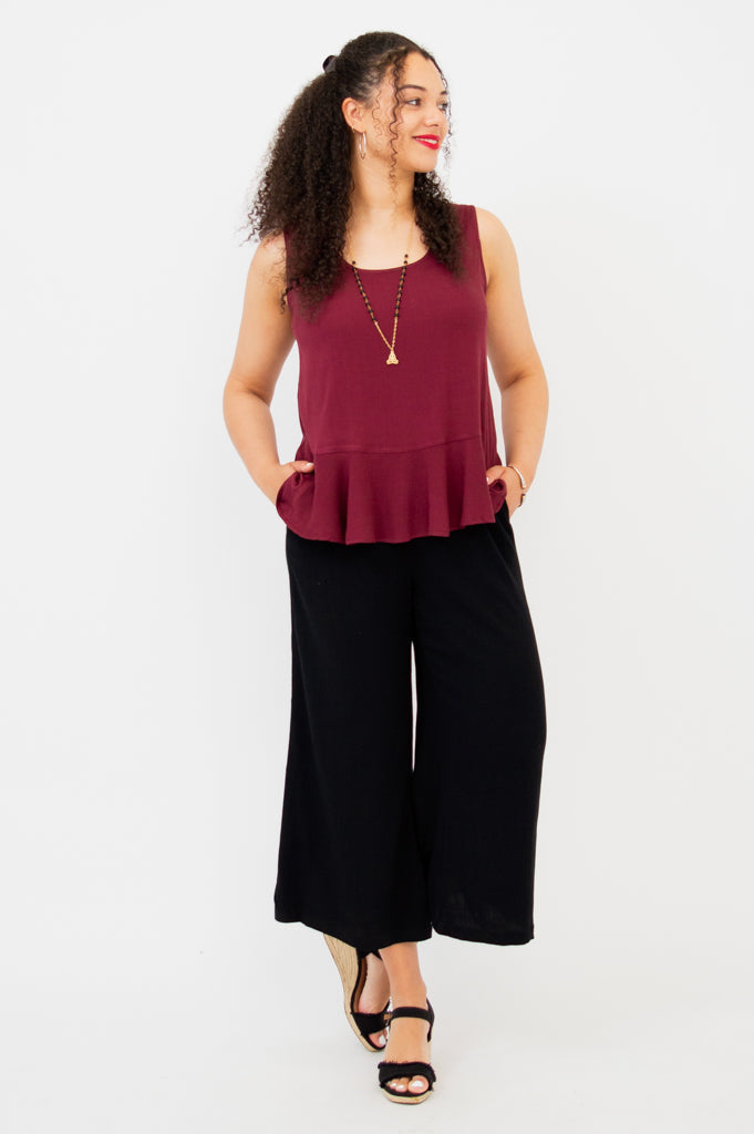 Ginny Tank Top - Burgundy Linen Bamboo Blend Women's Casual Shirt - Perfect for Summer Outfits, Beachwear & Layering