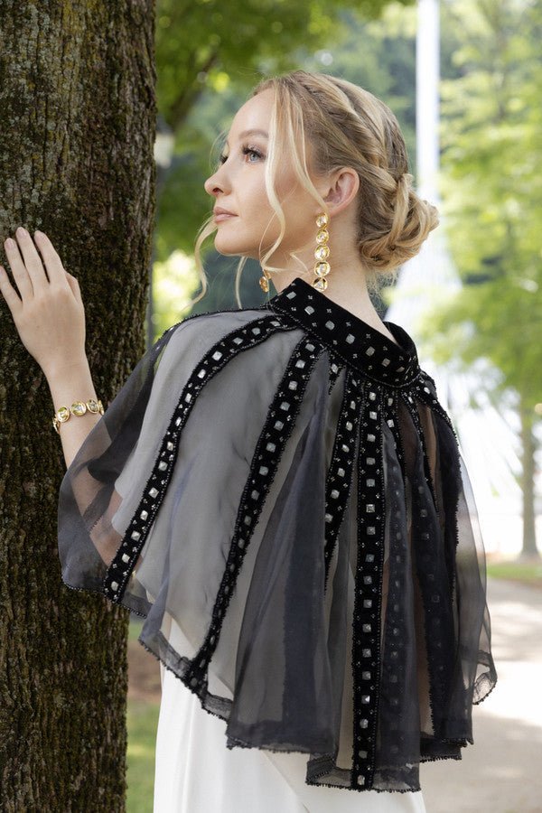 Elegant Sheer Velvet Beaded Capelet Shawl for Women - Perfect for Weddings, Evening Parties & Special Occasions