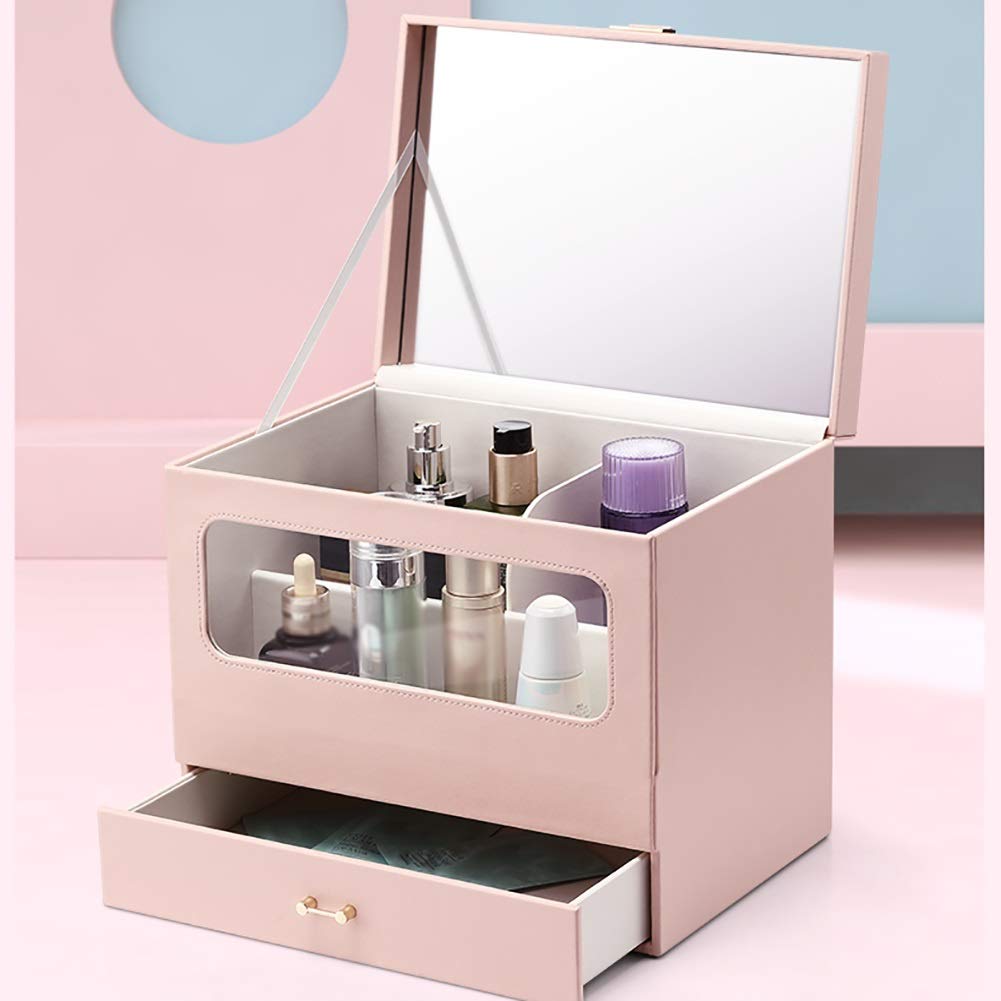 ASFD Makeup Organizer with Mirror - Grey Cosmetic Storage Case, Vanity Drawer Organizer for Makeup Brushes & Beauty Products | Perfect for Bedroom Vanity, Bathroom Countertop & Travel Makeup Storage