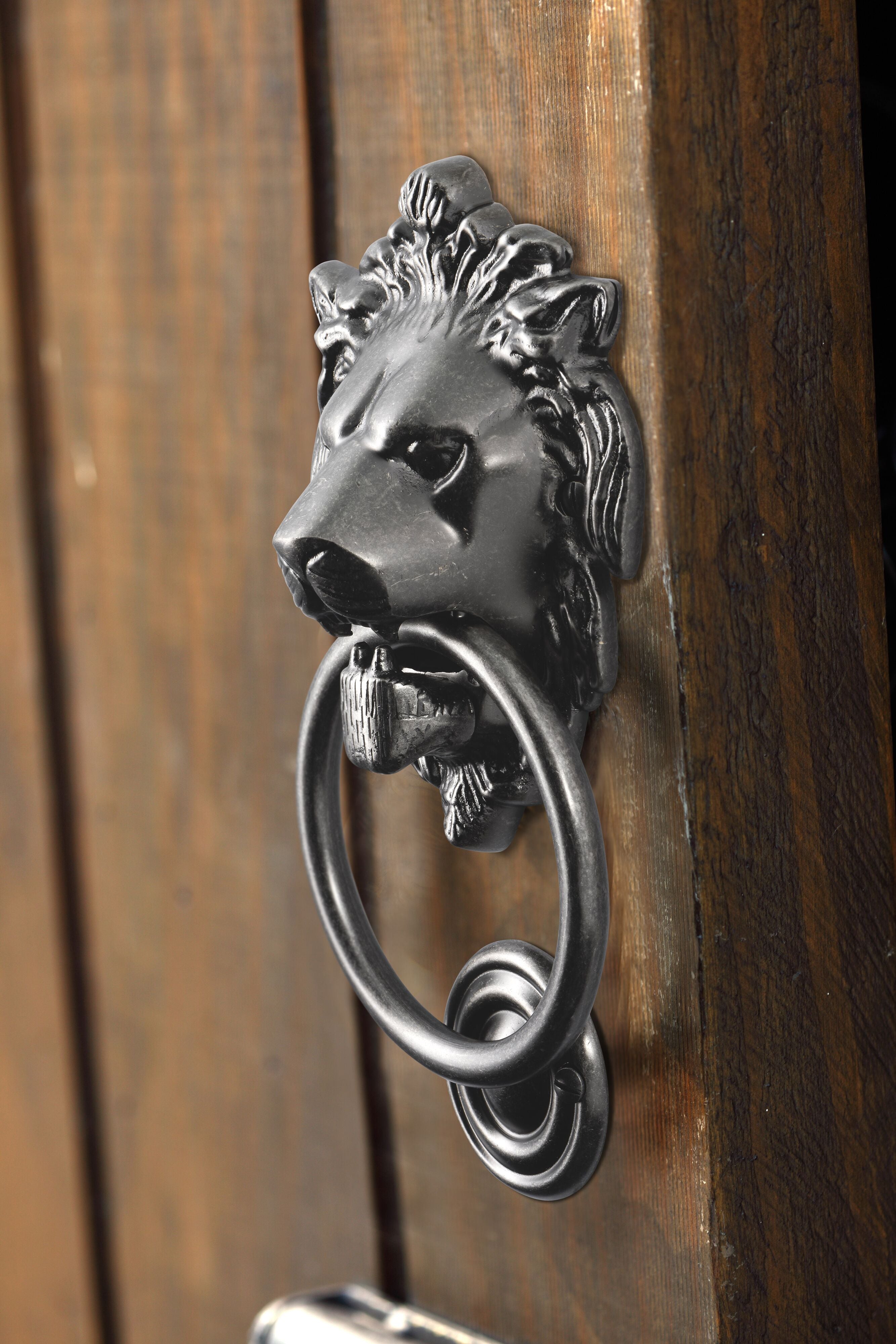 Lion Head Door Knocker - Matte Black Finish - 93x55mm (D93xP55mm BP103x135mm) - Elegant Entryway Decor for Front Doors, Gates & Victorian Style Homes