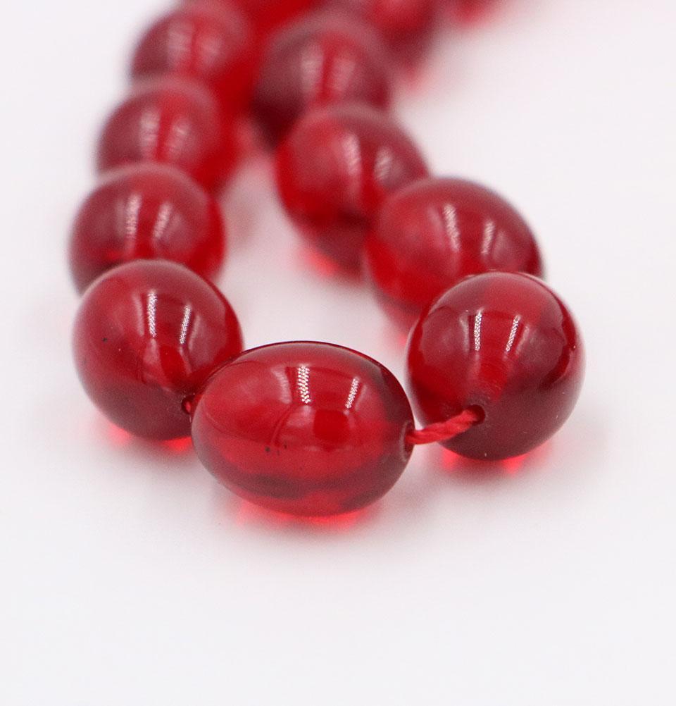 Premium Islamic Tasbih Prayer Beads - Genuine Amber & 925 Sterling Silver Kazaz Tassel - 33 Large Red Oval Beads for Muslim Prayer, Meditation & Spiritual Gift