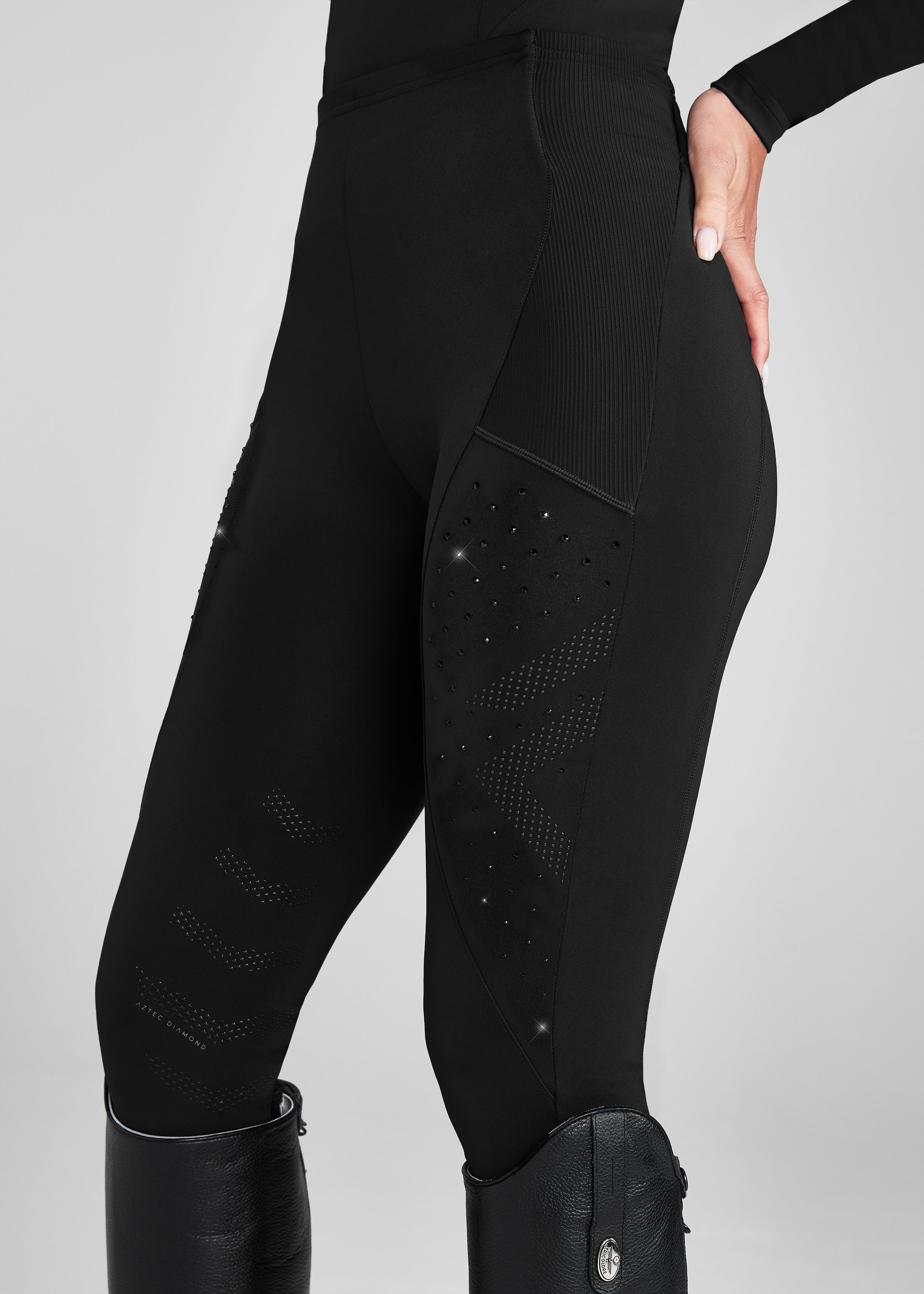 Black Nite Knee Grip Leggings - High Waisted Yoga Pants for Women with Non-Slip Design - Perfect for Workout, Running, Gym & Lounge Wear