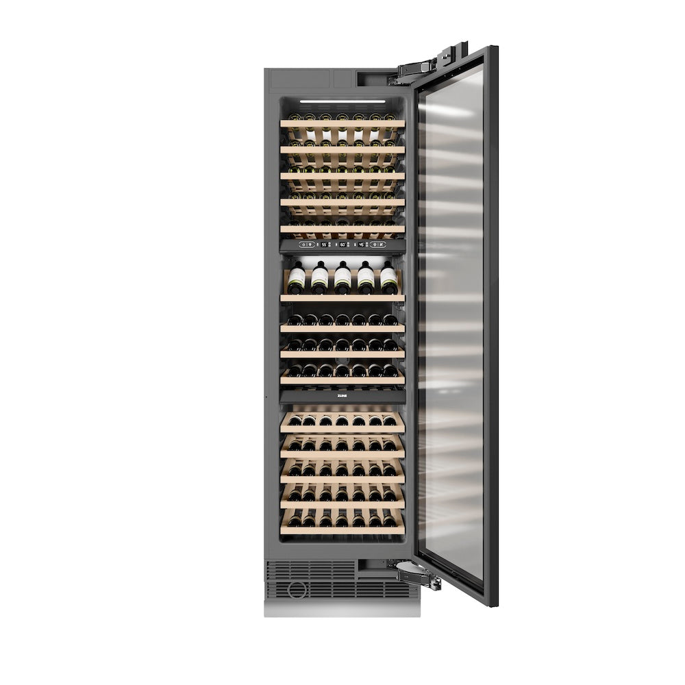 ZLINE Autograph Edition 24 Inch 12.4 Cu Ft Triple Zone 100 Bottle Panel Ready Column Wine Cooler with Champagne Bronze Accents - Perfect for Home Bars, Wine Cellars, and Entertaining Spaces (RBCWVZ 24 CB)