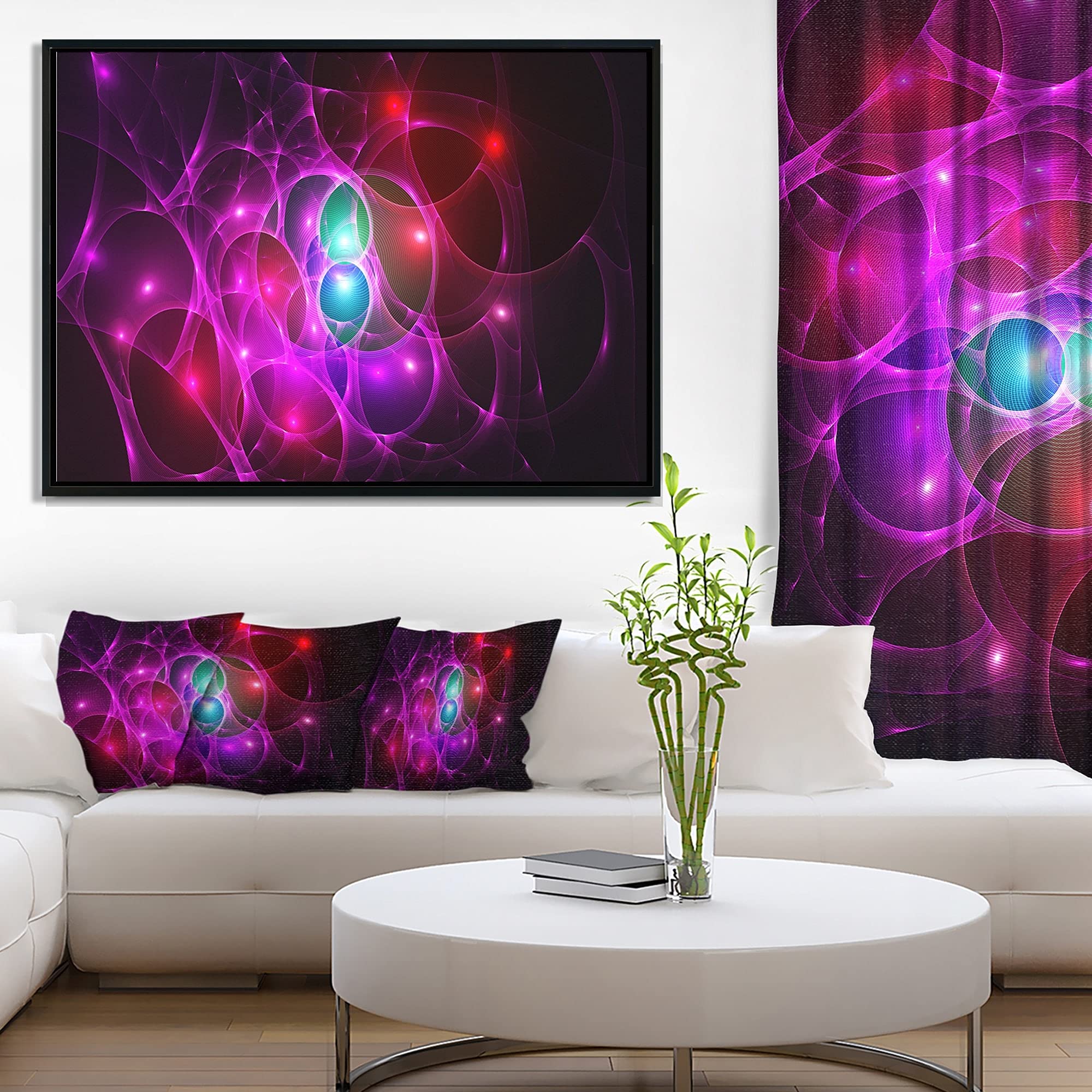 DESIGN ART 'Pink Glowing Bubbles Time' Abstract Framed Canvas Wall Art - 40x30 Inches, Modern Home Decor for Living Room, Bedroom & Office