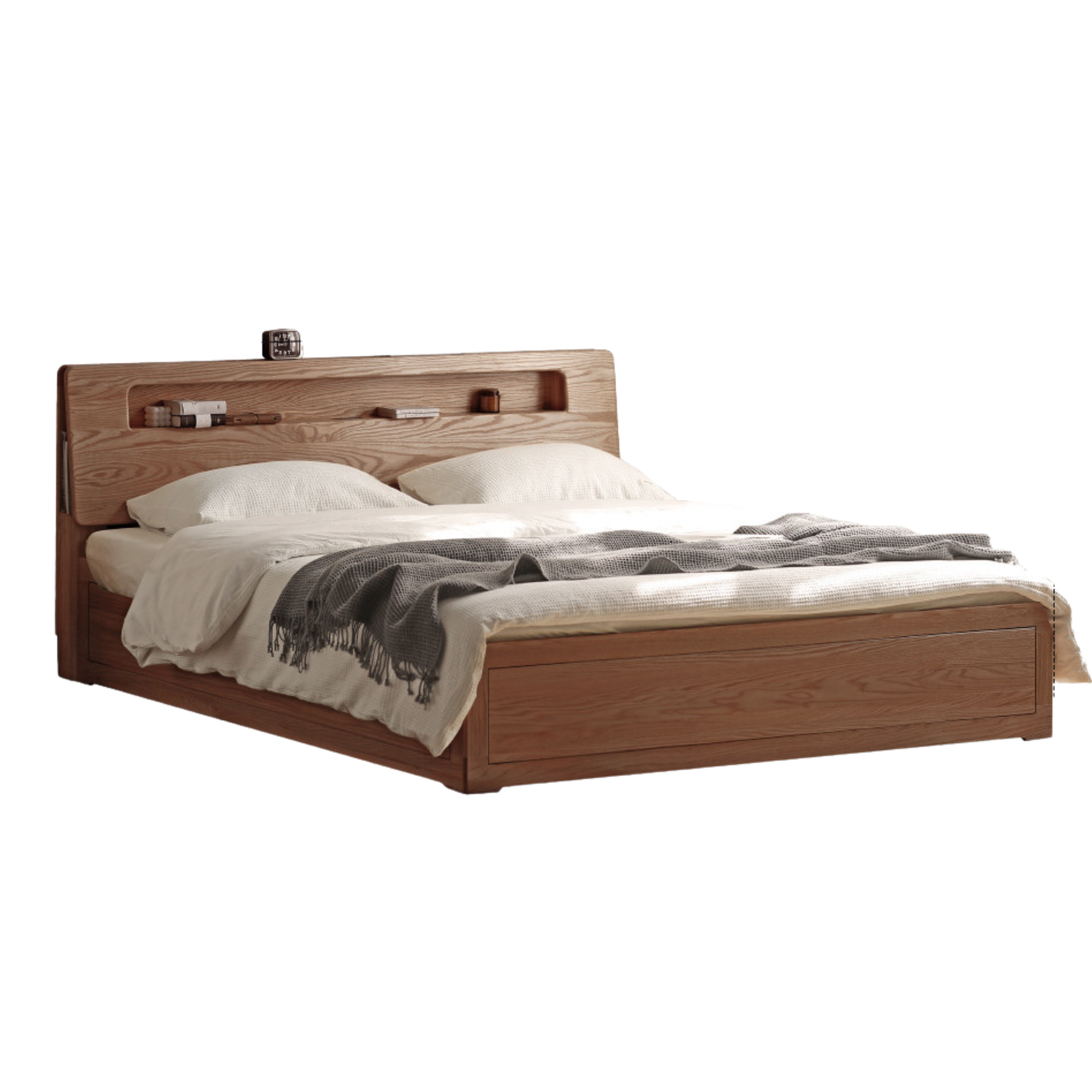 Walnut color high bunk New style slanted back luminous box bed