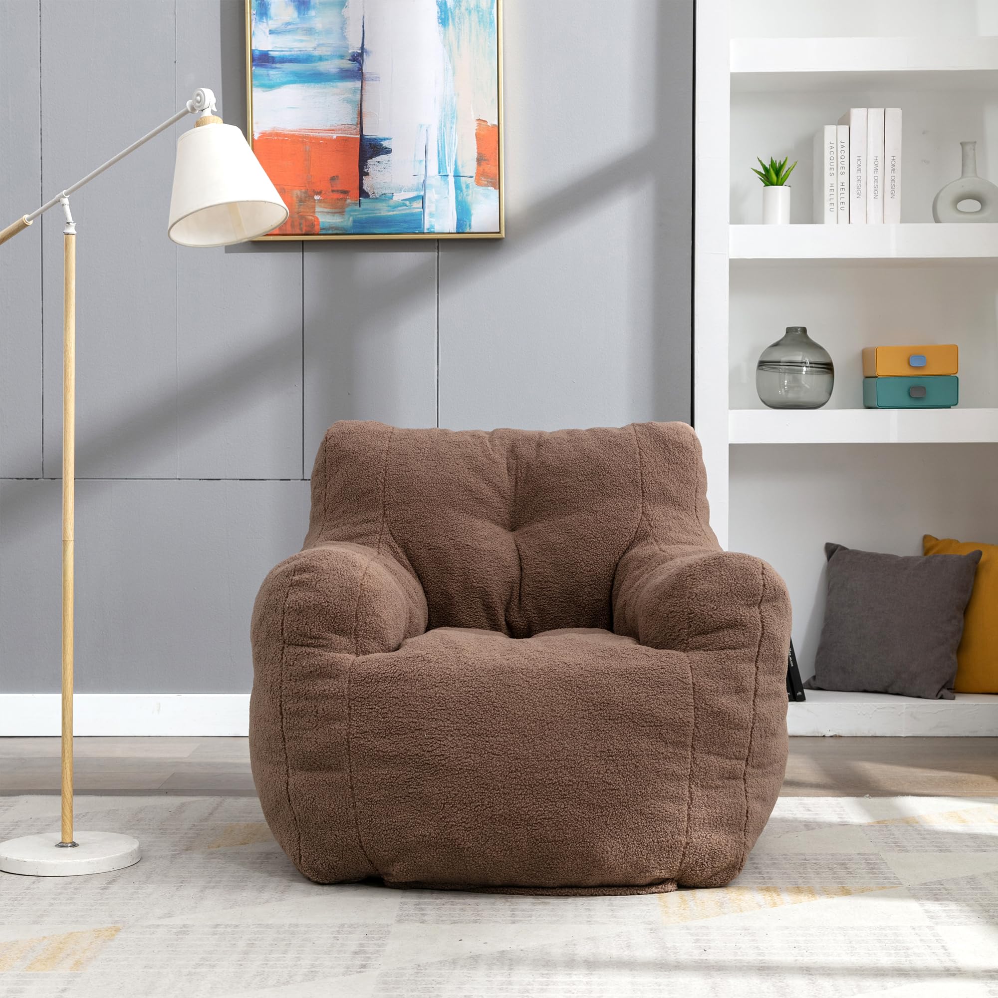 INMOZATA 3FT Medium Bean Bag Chair with Filler - Ultra Soft Teddy Fabric Accent Lounger for Living Room, Bedroom & Game Room - Comfortable Bean Bag Chair for Adults, Teens & Kids - Perfect Gift Idea (Coffee Brown)