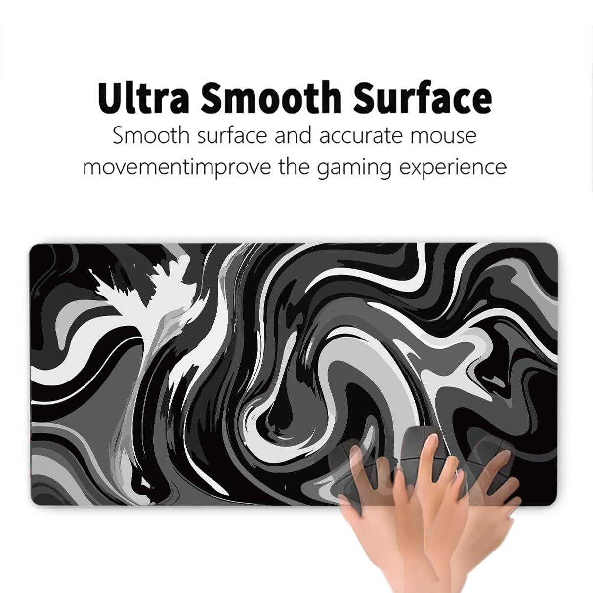 Extra Large Gaming Mouse Pad 23.6x11.8 Inch - Non-Slip Rubber Base & Stitched Edges Desk Mat for Keyboard and Mouse | Black & White Abstract Design | Perfect for PC Gaming, Office Work & Home Computer Setup