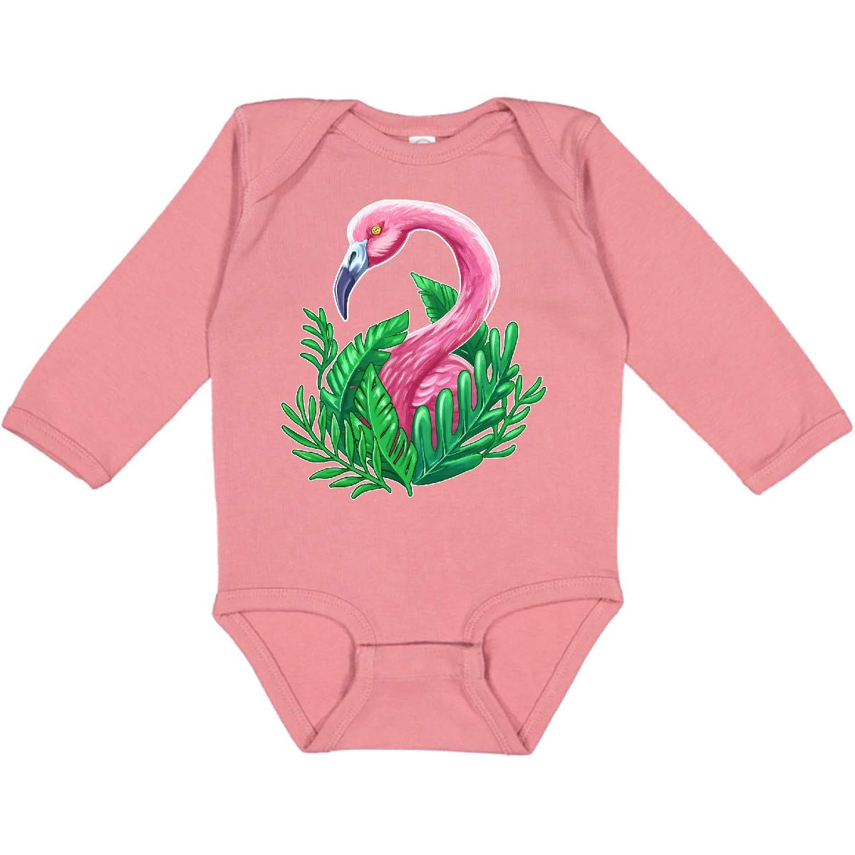 Inktastic Flamingo & Tropical Plants Long Sleeve Baby Bodysuit - Soft Cotton Onesie for Newborns & Infants - Perfect for Beach Vacations, Tropical Themed Parties & Photo Shoots
