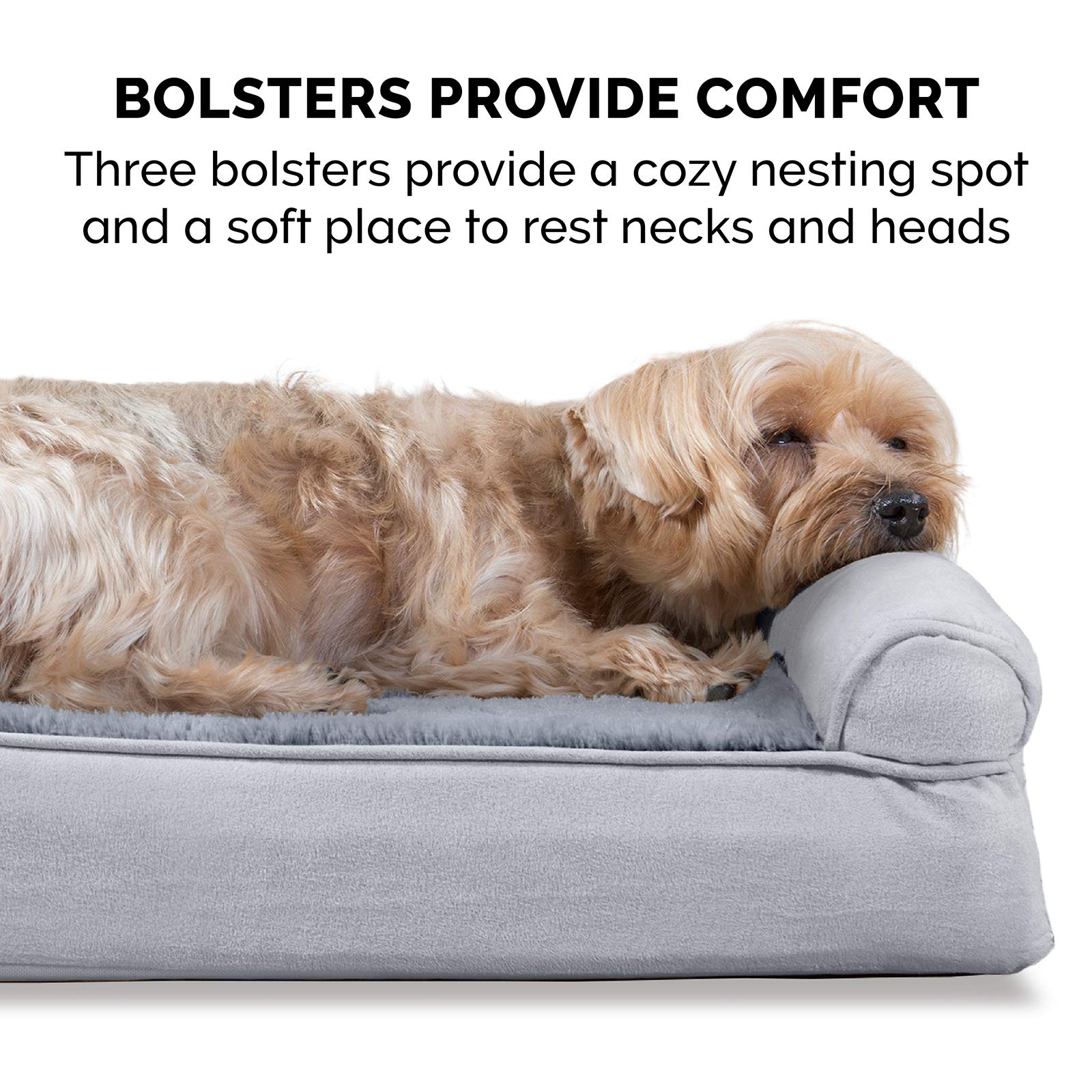 Furhaven Orthopedic Memory Foam Dog Bed for Large Dogs up to 95 lbs - Plush & Suede Sofa-Style Pet Bed with Removable Bolsters & Machine Washable Cover - Gray Jumbo/XL Size - Perfect for Living Room, Bedroom or Crate Comfort