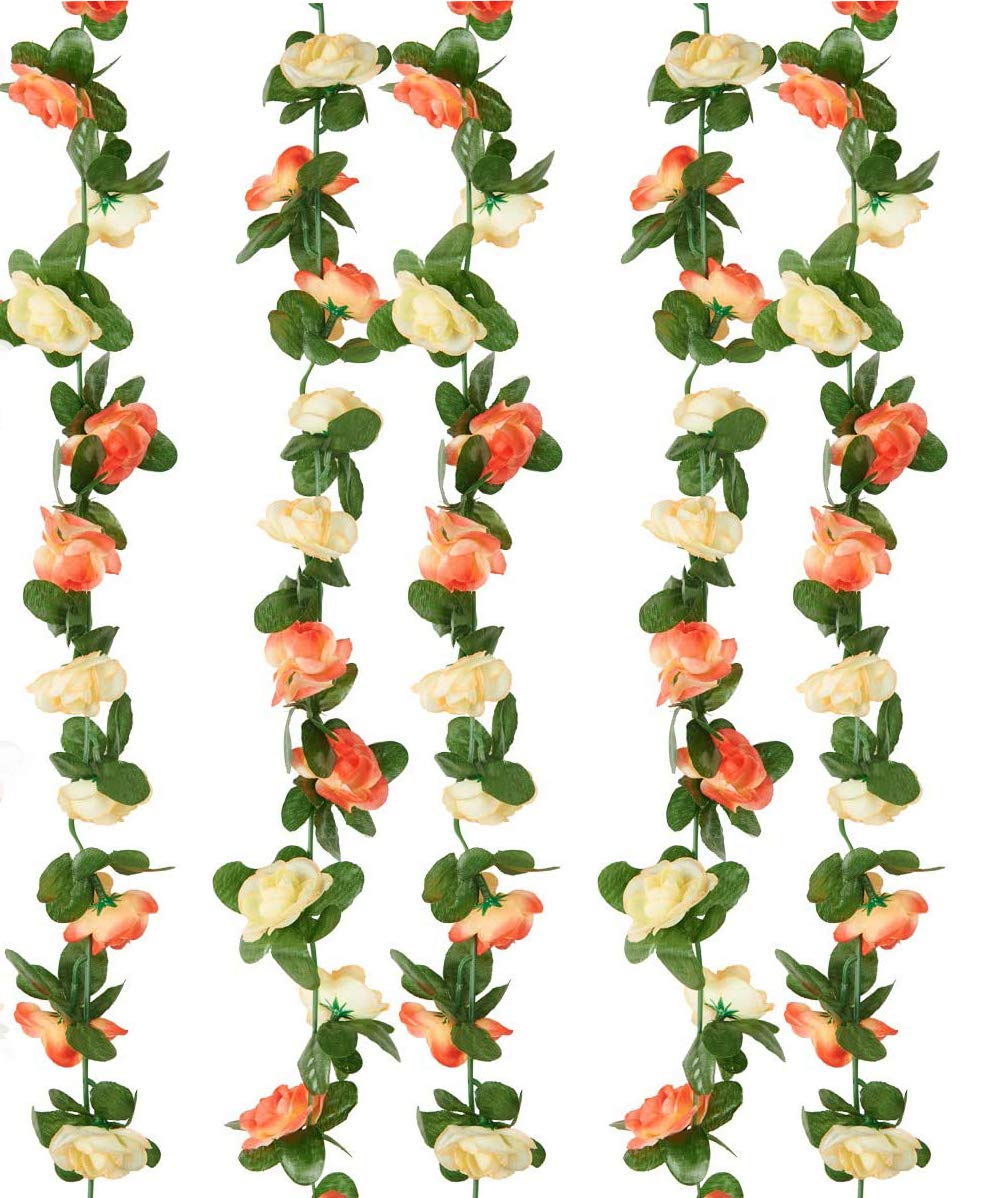SRK 5 Pack 41 FT Artificial Rose Vine Garland - Fake Flower Hanging Decor for Wedding, Party, Home, Hotel & Office (Champagne) | Perfect for Wall Decor, Garden Craft, and DIY Art Projects