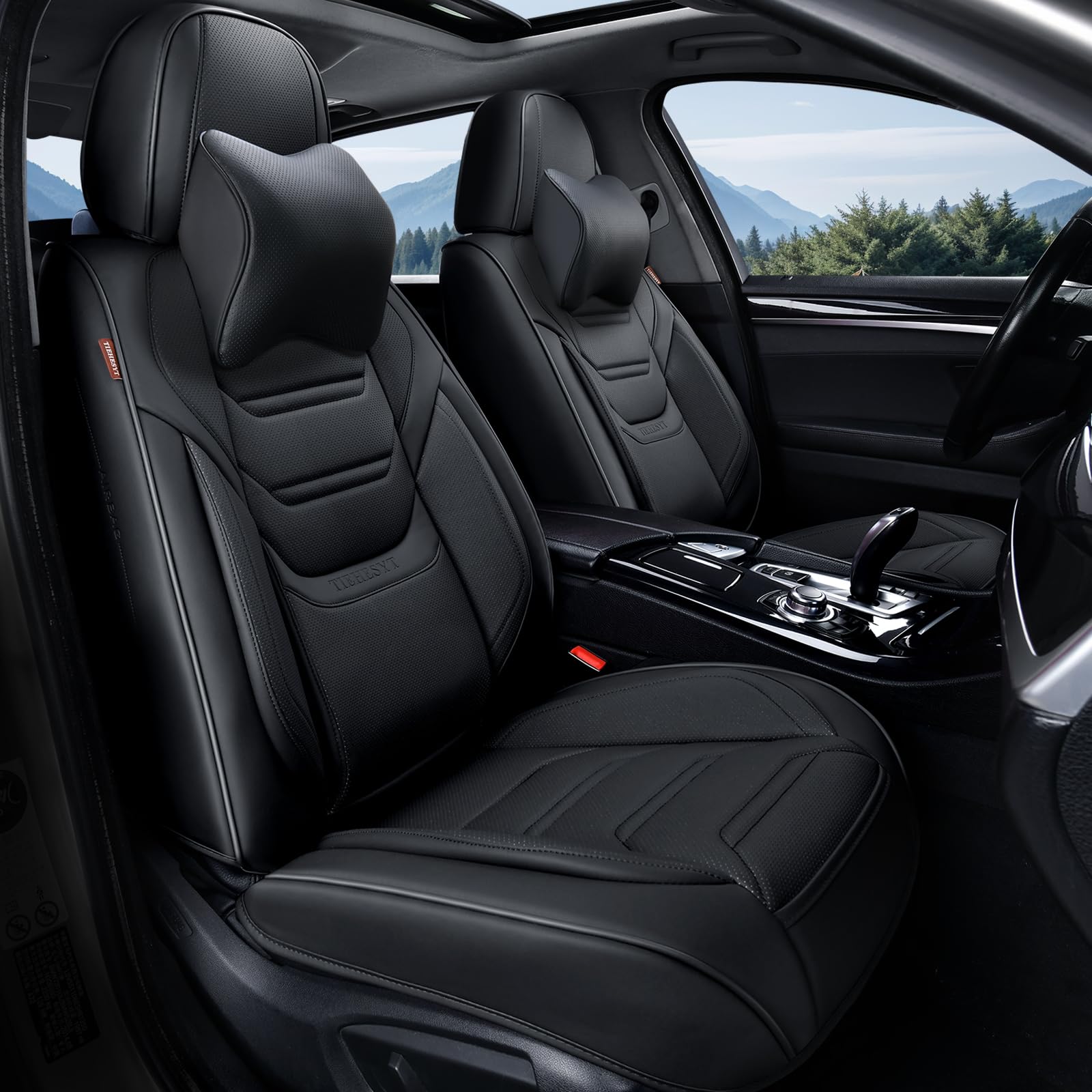 Breathable Black Leather Car Seat Covers Front Pair with Headrest - Universal Fit for Most Vehicles, SUVs & Sedans | Comfortable Driving Accessories for Daily Commute & Road Trips