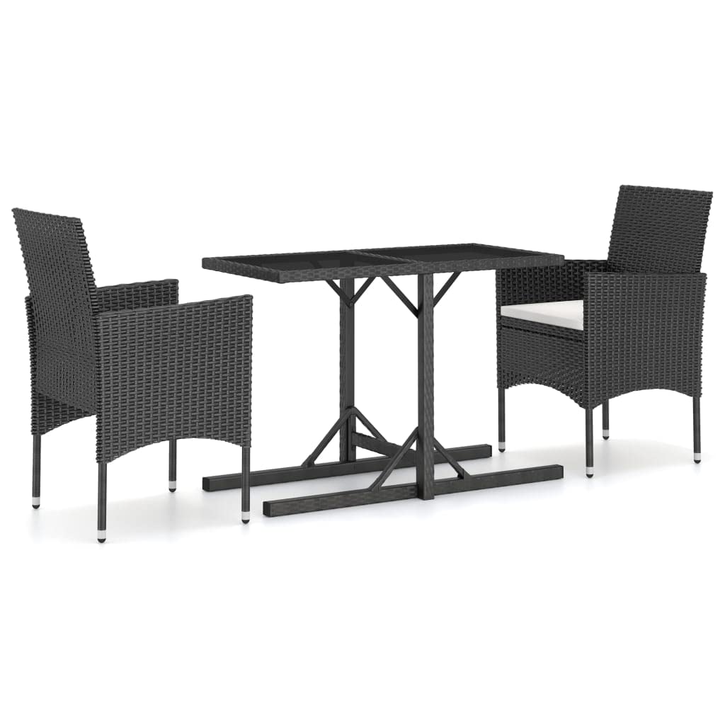 vidaXL 3-Piece Patio Dining Set - Outdoor Garden, Balcony, Backyard, Terrace Furniture with Table & Chairs - Black Home Seating for Al Fresco Dining & Relaxation