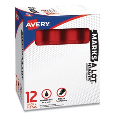 Avery Dennison Jumbo Permanent Marker - Chisel Tip, Bold Red Ink for Office, School & Home Use - Ideal for Whiteboards, Posters & Craft Projects