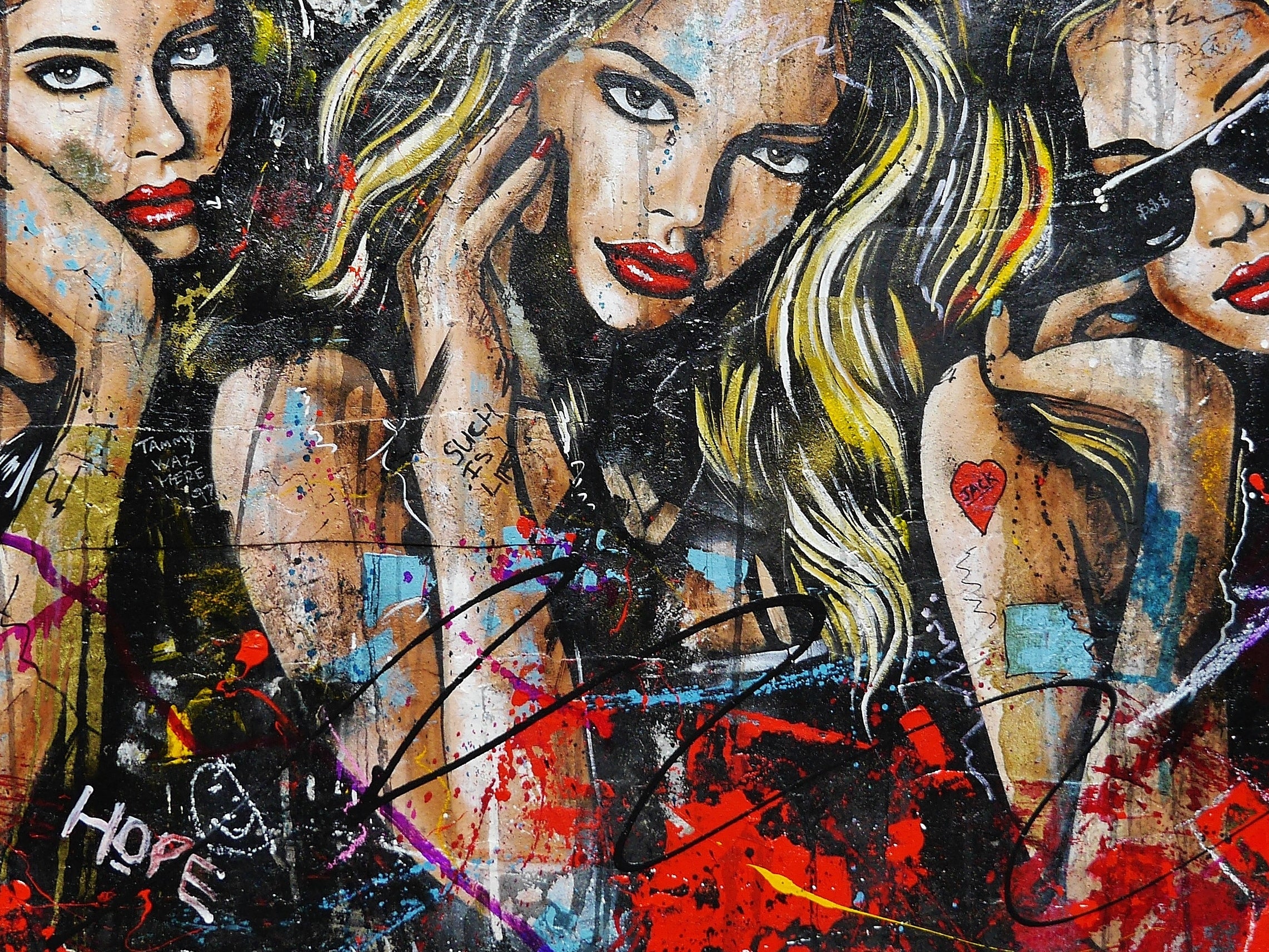 190cm x 100cm Sexy Concrete Textured Street Art Painting of Goddesses - Modern Wall Decor for Living Room, Bedroom & Office