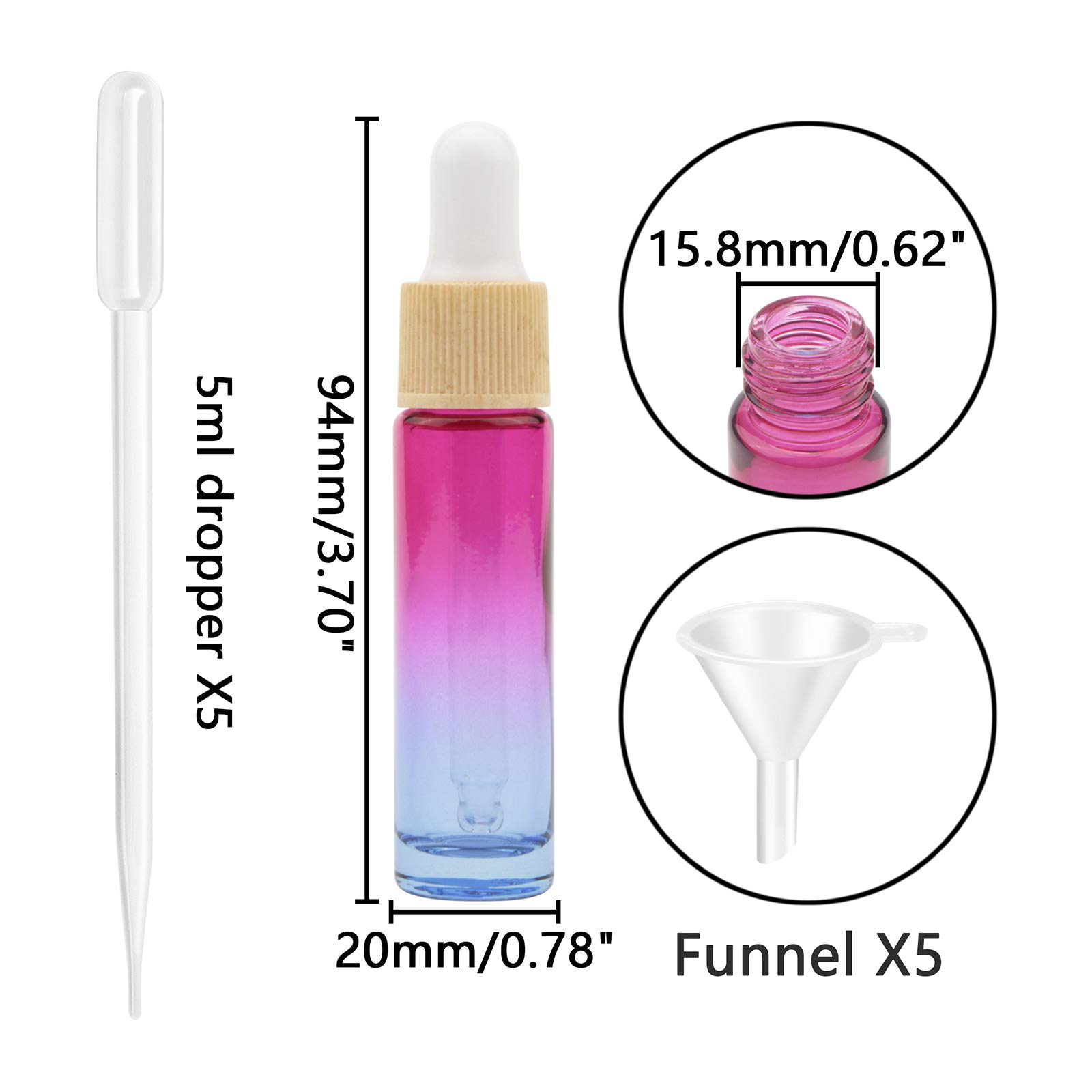 Kesell 10ml Glass Dropper Bottles 10-Pack - Rose Blue Gradient Essential Oil Bottles with Eye Droppers | Travel-Sized Empty Containers for Perfume Oils, DIY Blends & Aromatherapy | Perfect for Home, Office & On-The-Go Use