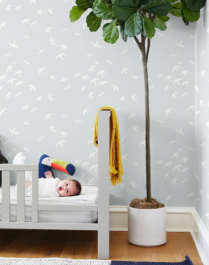 Gulls Wallpaper by Tea Collection - Coastal Fog Design - Perfect for Beach House, Bathroom & Nursery Decor
