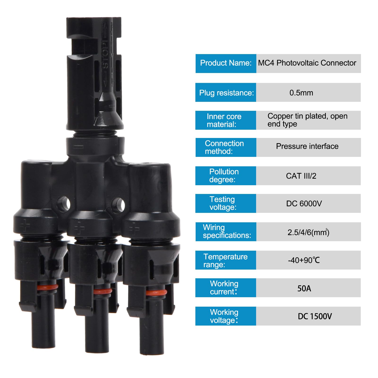 Kioiner 1 Pair Solar Panel Connectors - MC4 T Branch Connectors (MFFF/FMMM) for 3 to 1 Parallel Connection | Waterproof Photovoltaic Cable Connectors for Solar Panel Arrays | Ideal for RV, Off-Grid & Home Solar Systems